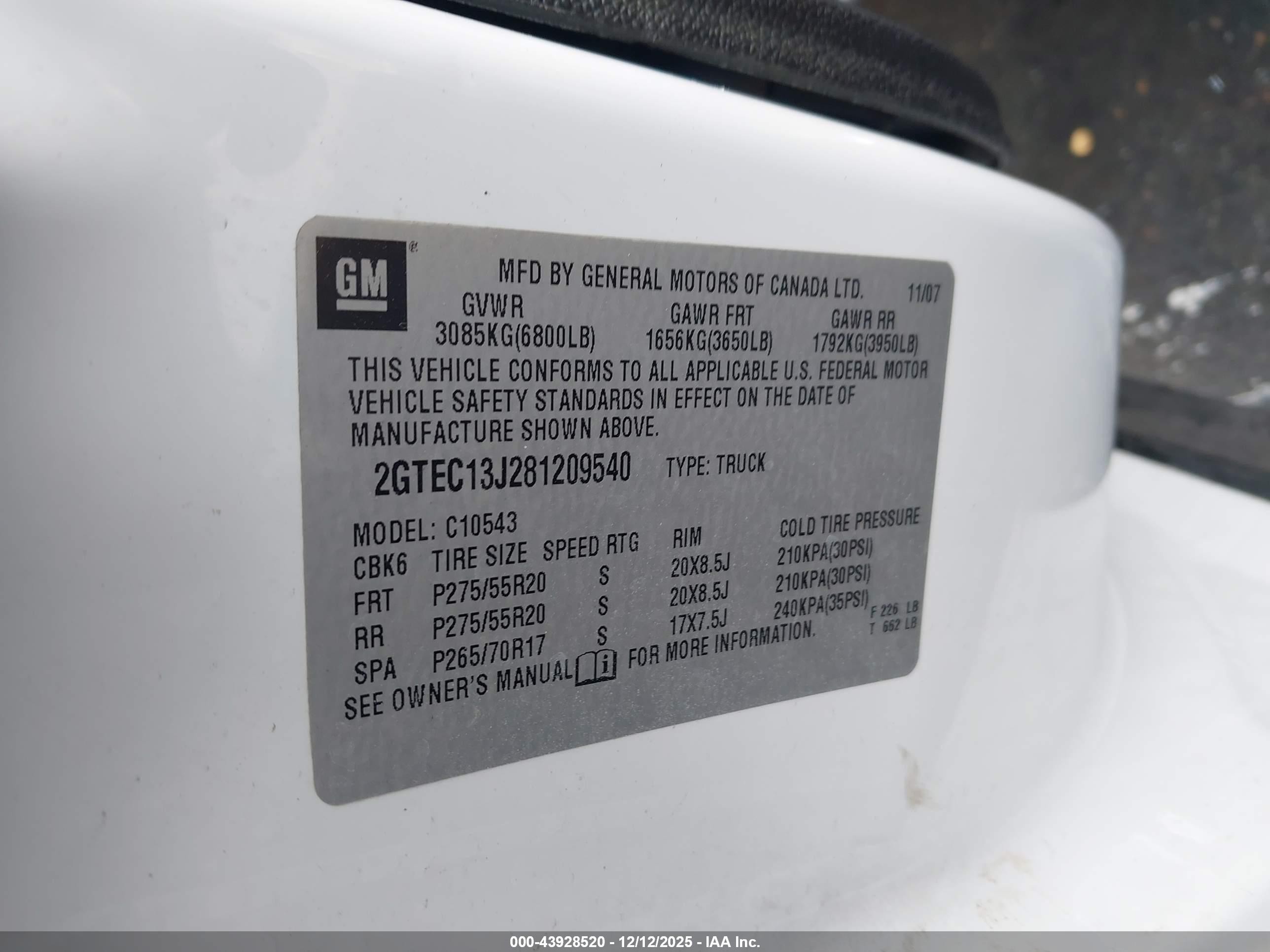 2008 Gmc Sierra 1500 Sle2 Белый vin: 2GTEC13J281209540