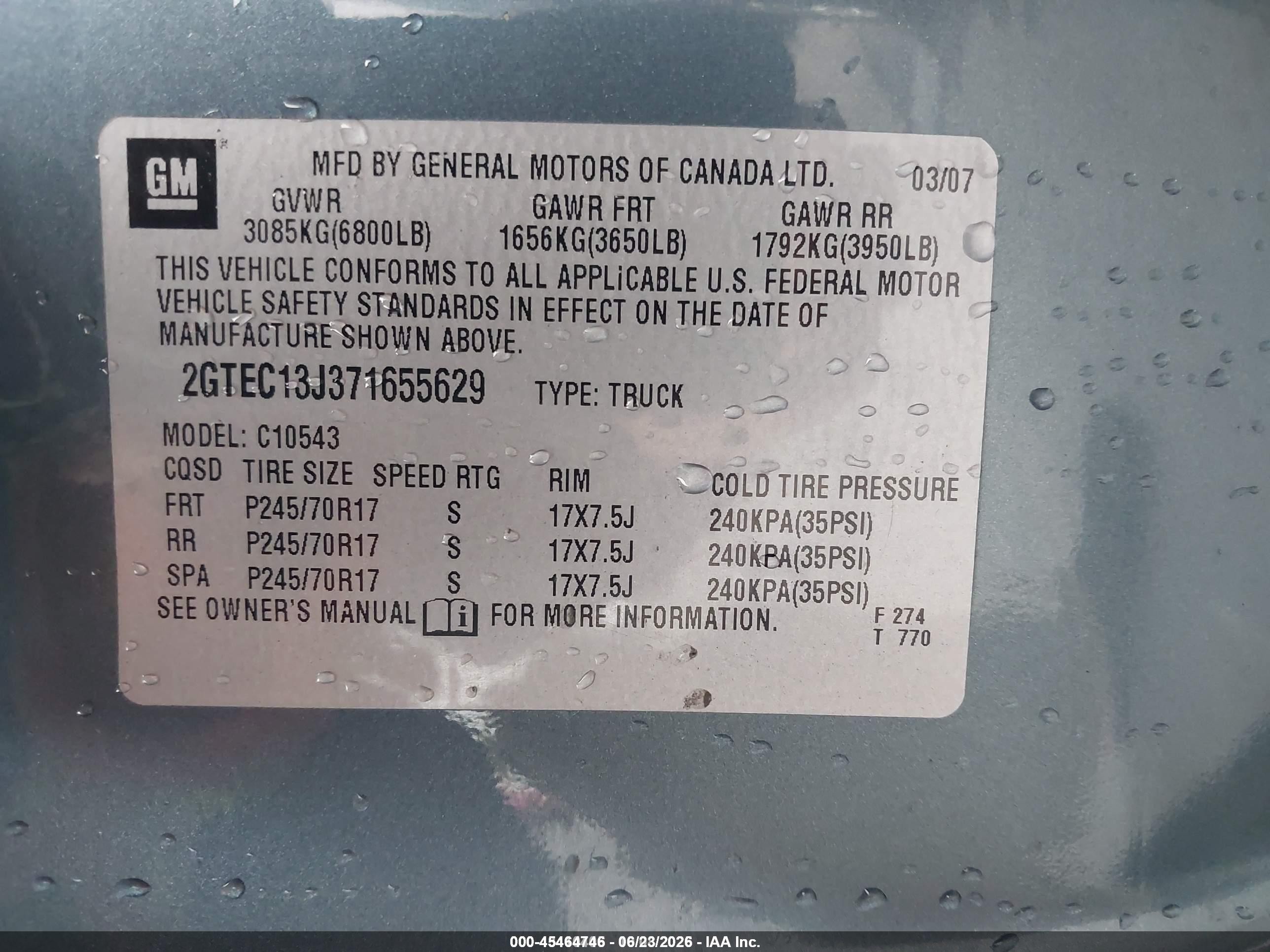 2007 Gmc Sierra 1500 Sle2 Teal vin: 2GTEC13J371655629