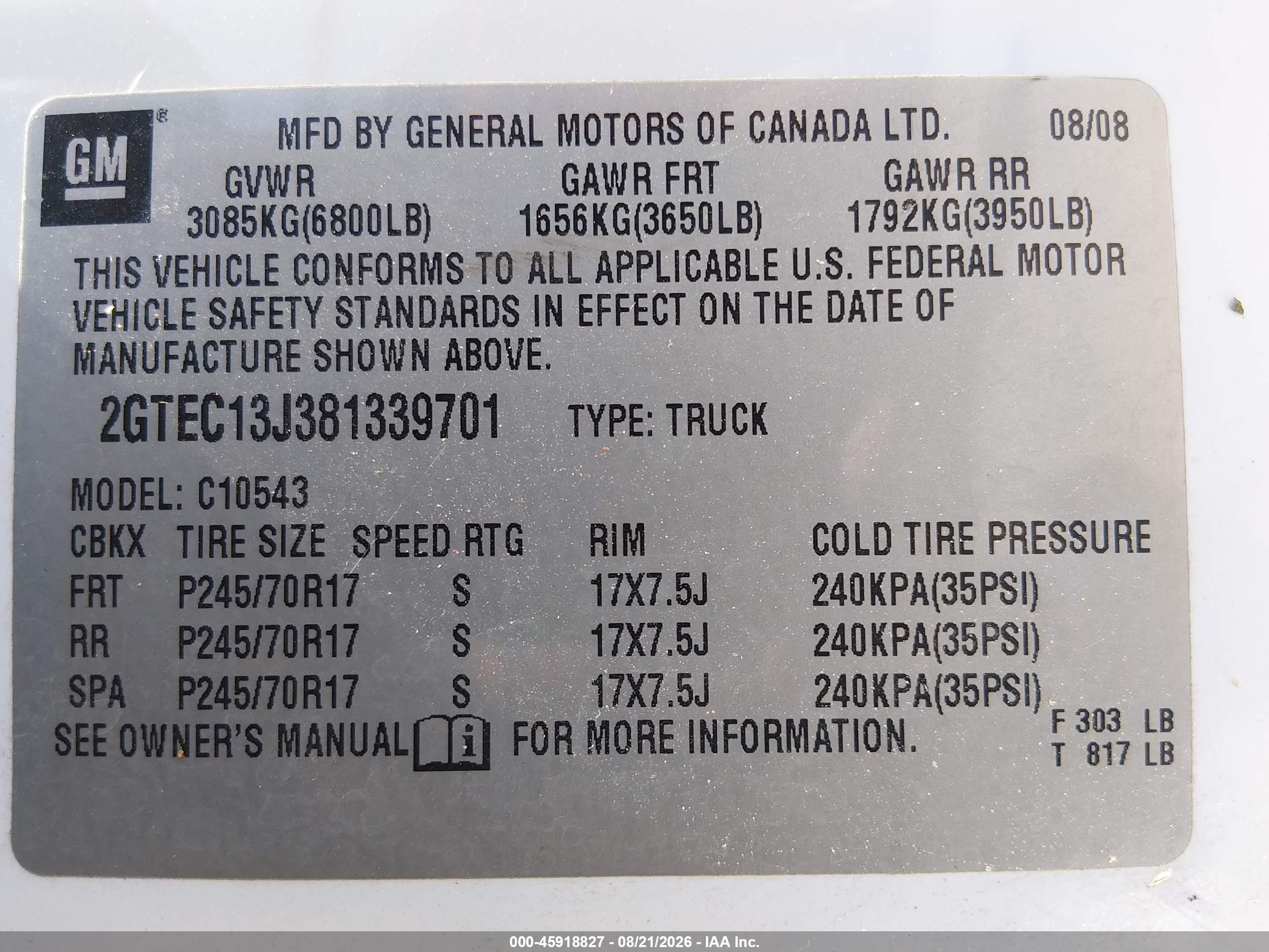 2008 Gmc Sierra 1500 Sle2 White vin: 2GTEC13J381339701
