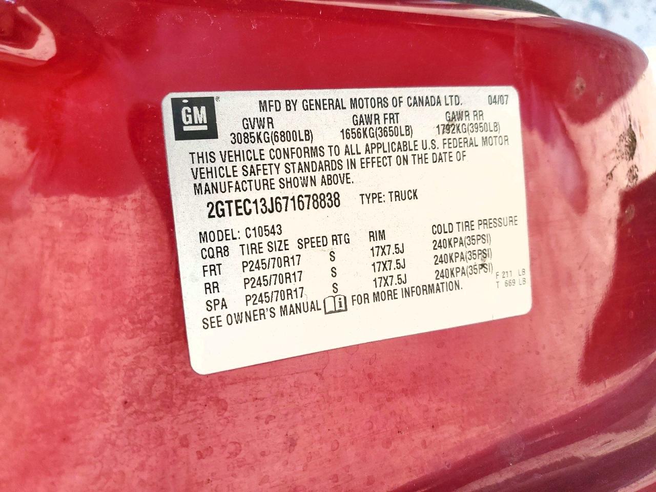 2007 Gmc New Sierra C1500 Red vin: 2GTEC13J671678838