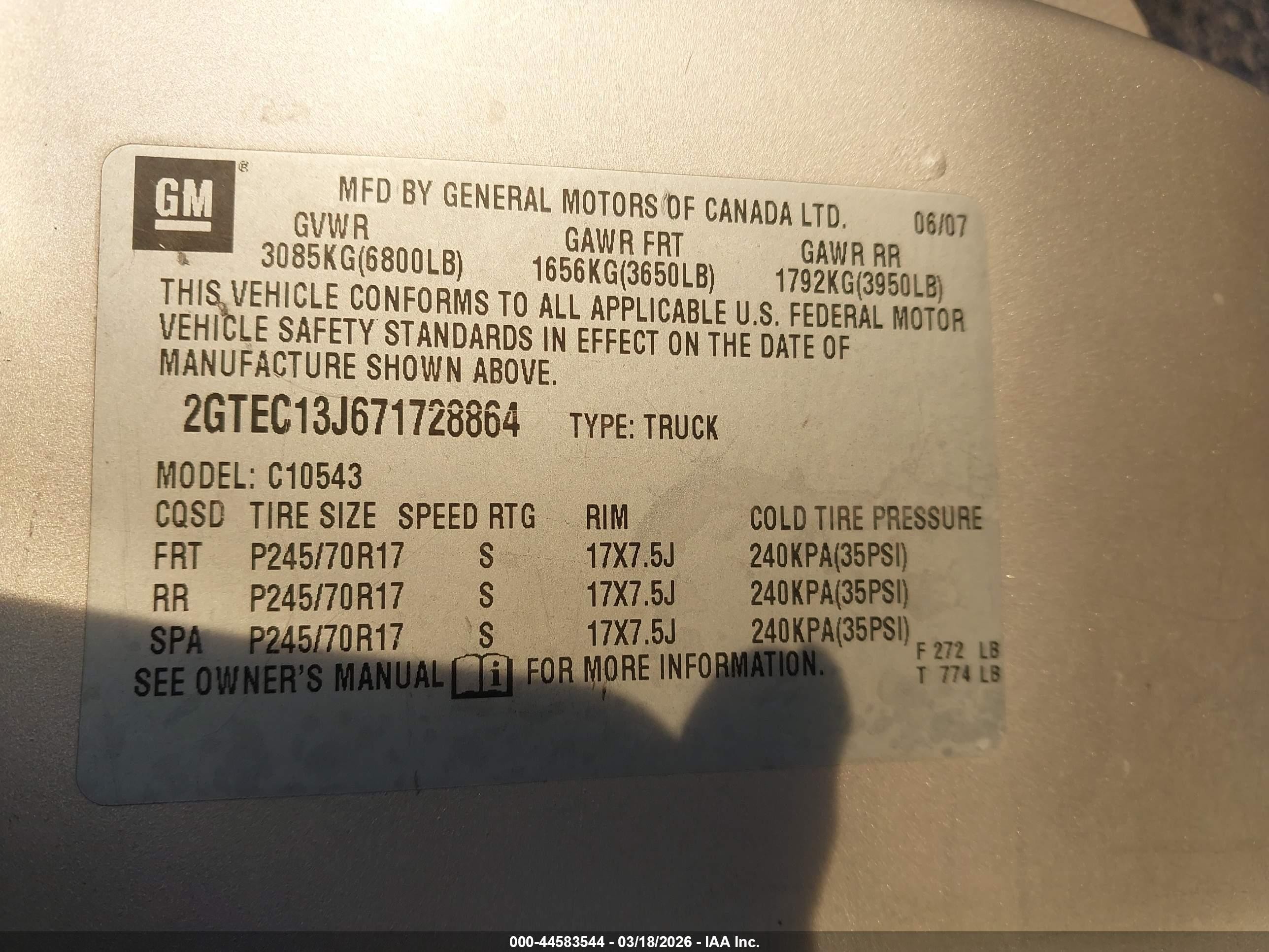 2007 Gmc Sierra 1500 Slt Tan vin: 2GTEC13J671728864