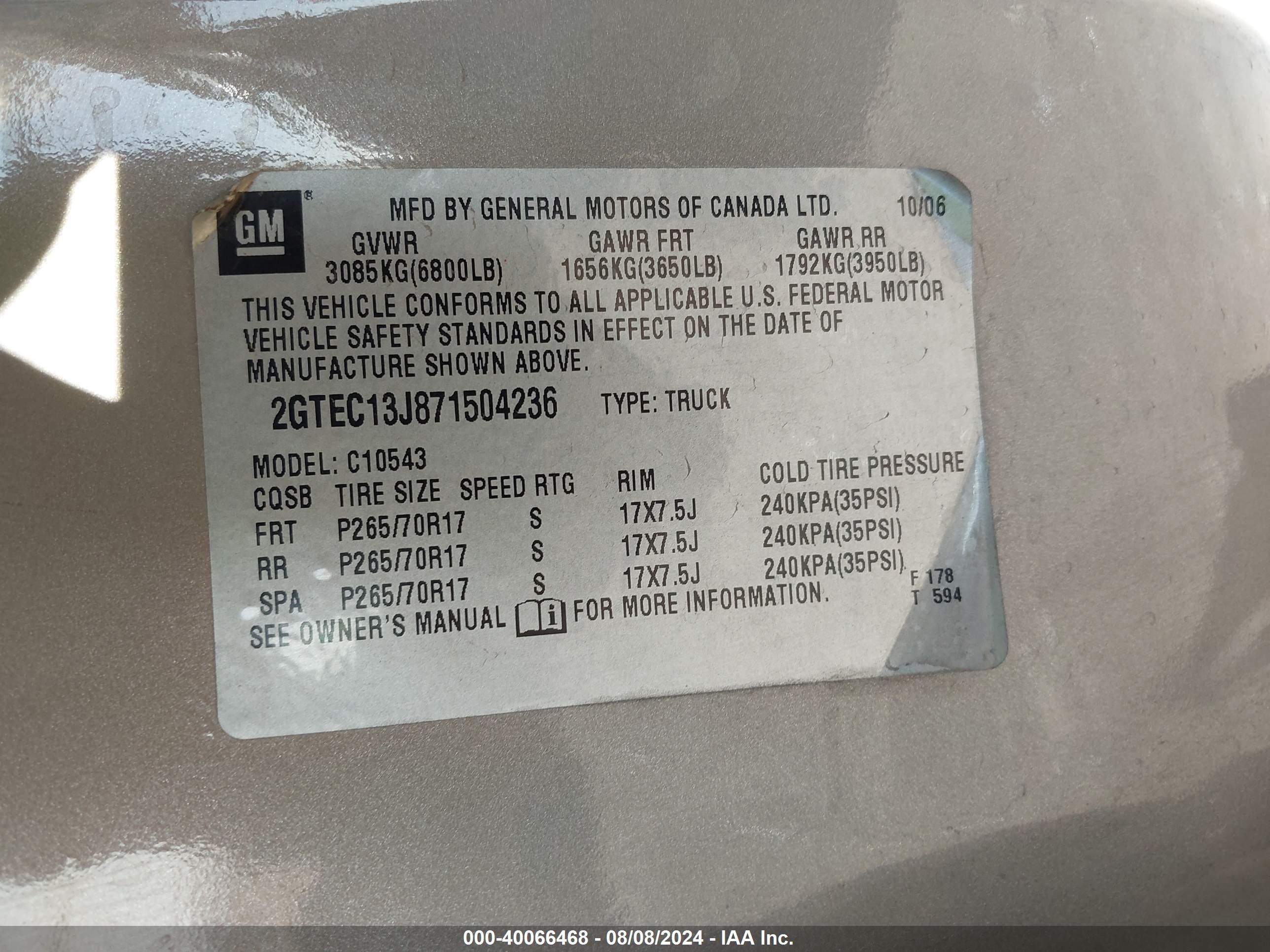 2007 Gmc Sierra 1500 Sle1 Gray vin: 2GTEC13J871504236