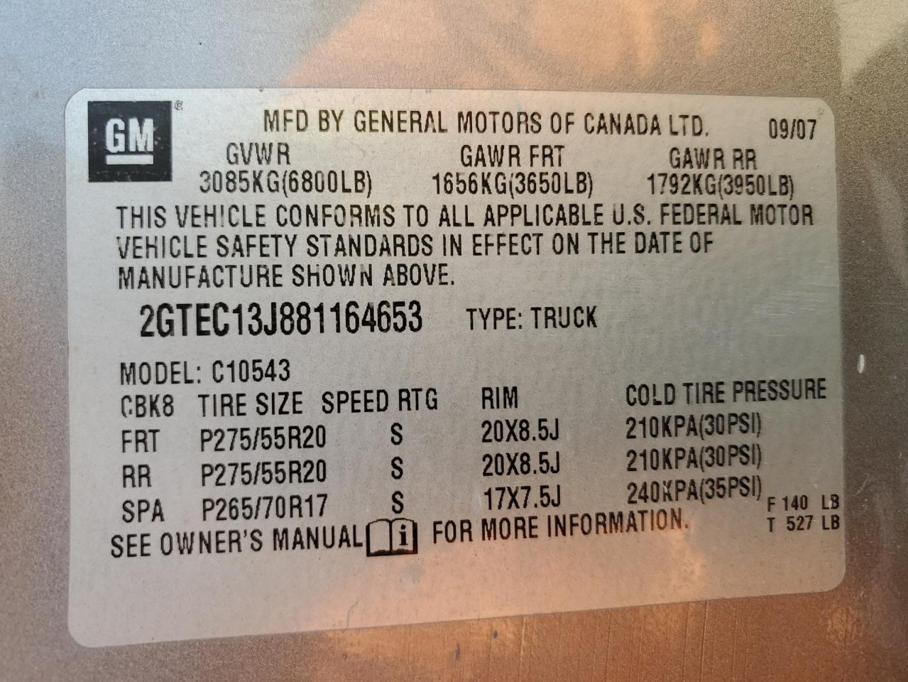 2008 Gmc Sierra C1500 Угольный vin: 2GTEC13J881164653