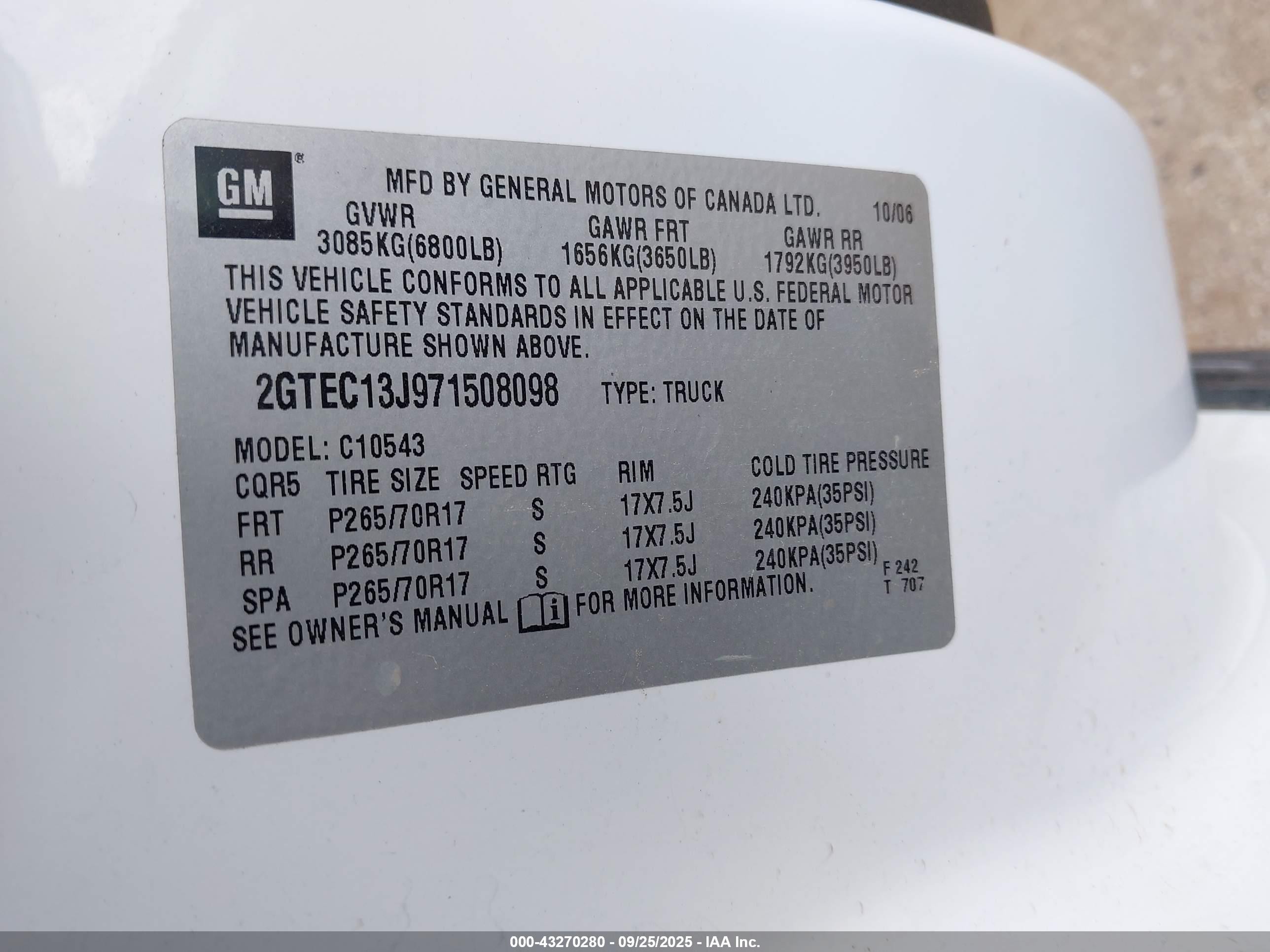 2007 Gmc Sierra 1500 Slt White vin: 2GTEC13J971508098
