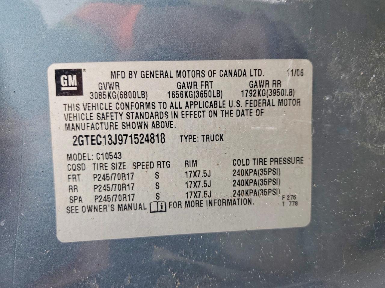 2007 Gmc New Sierra C1500 Синий vin: 2GTEC13J971524818