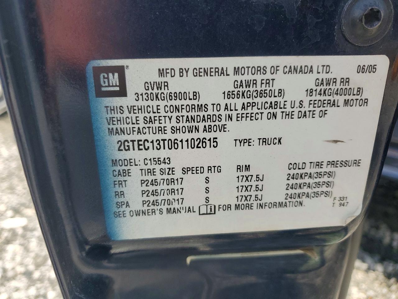 2006 Gmc New Sierra C1500 Blue vin: 2GTEC13T061102615