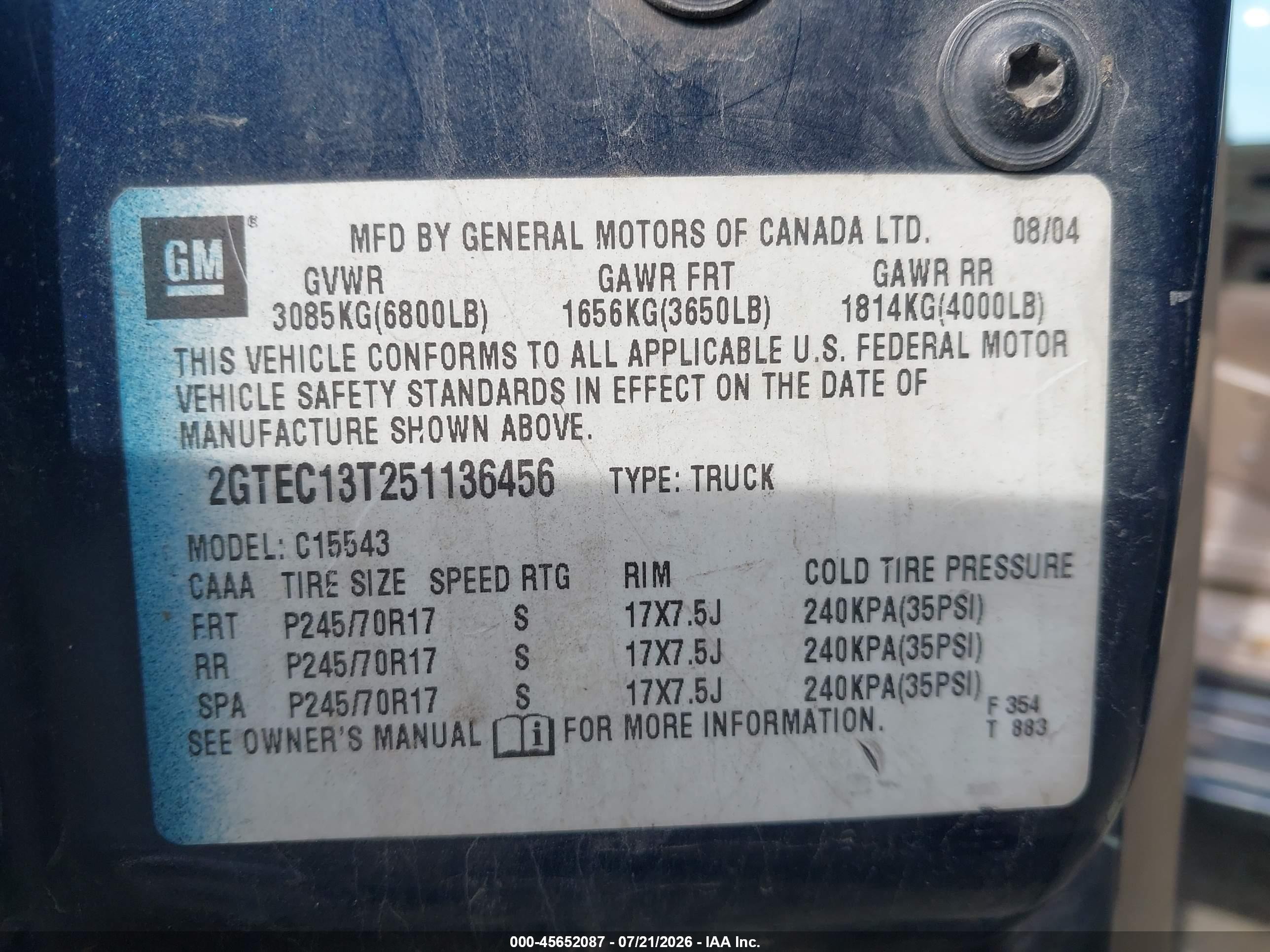 2005 Gmc Sierra 1500 Sle Blue vin: 2GTEC13T251136456