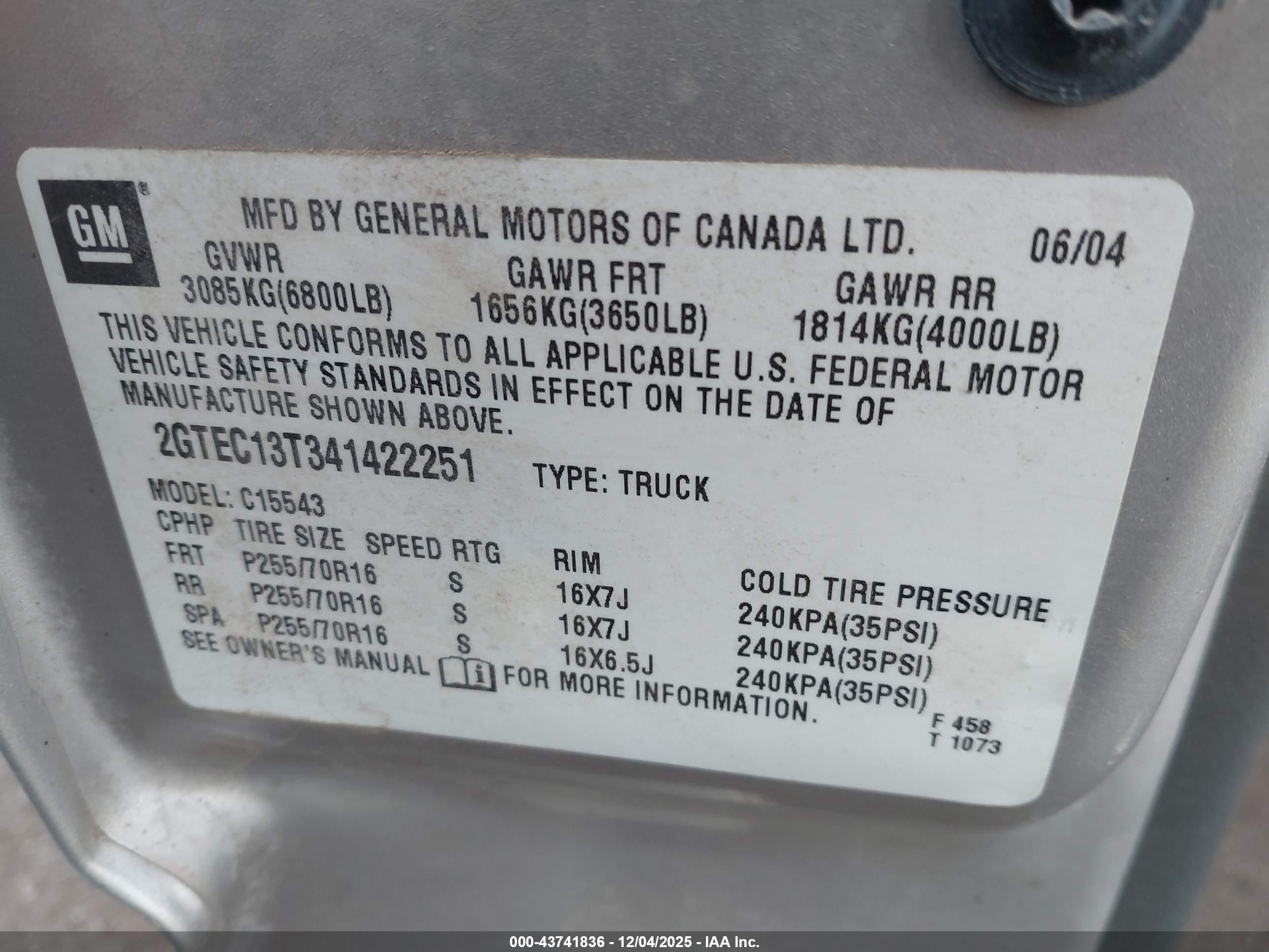 2004 Gmc Sierra 1500 Sle Silver vin: 2GTEC13T341422251