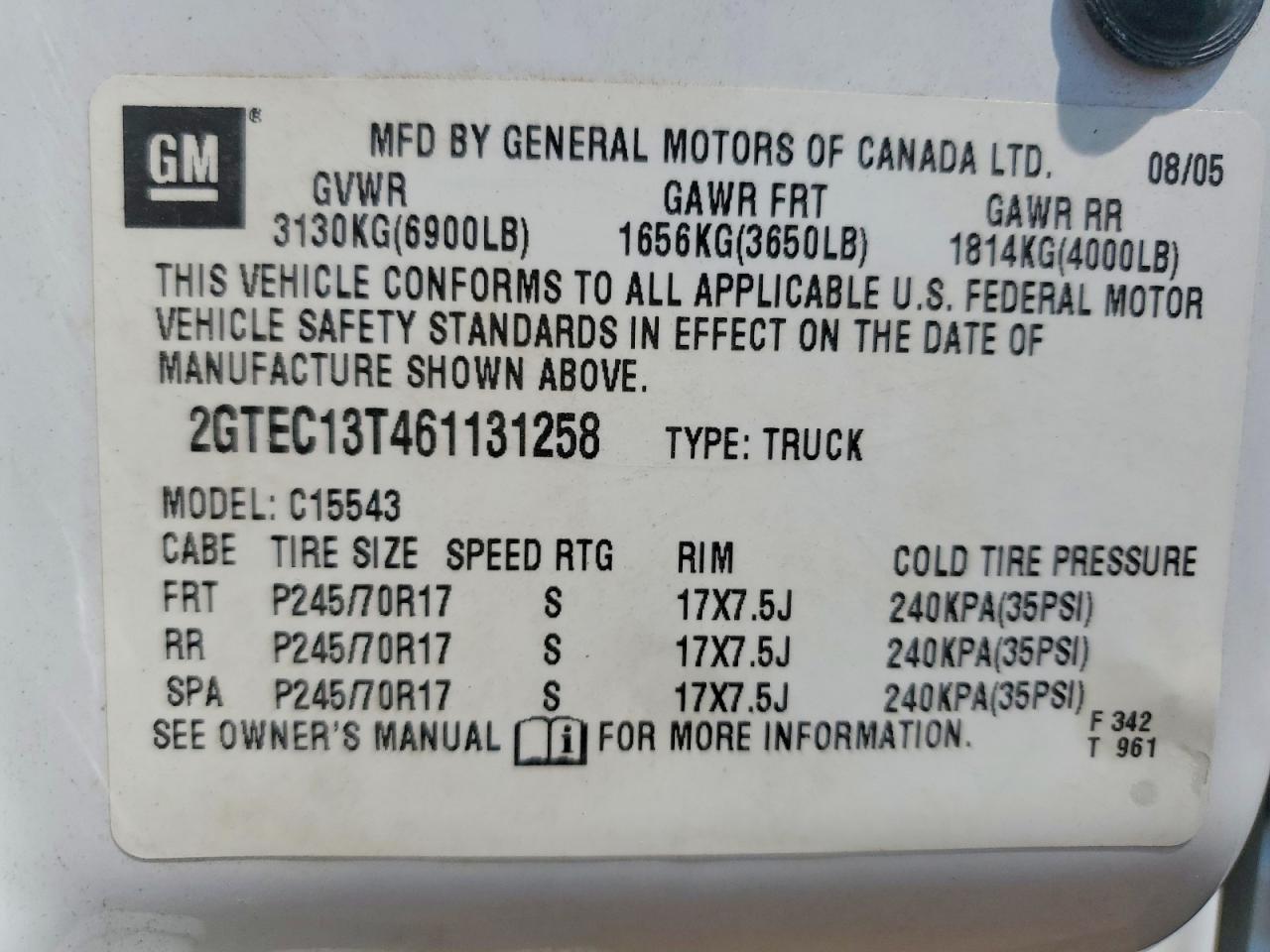 2006 Gmc New Sierra C1500 White vin: 2GTEC13T461131258