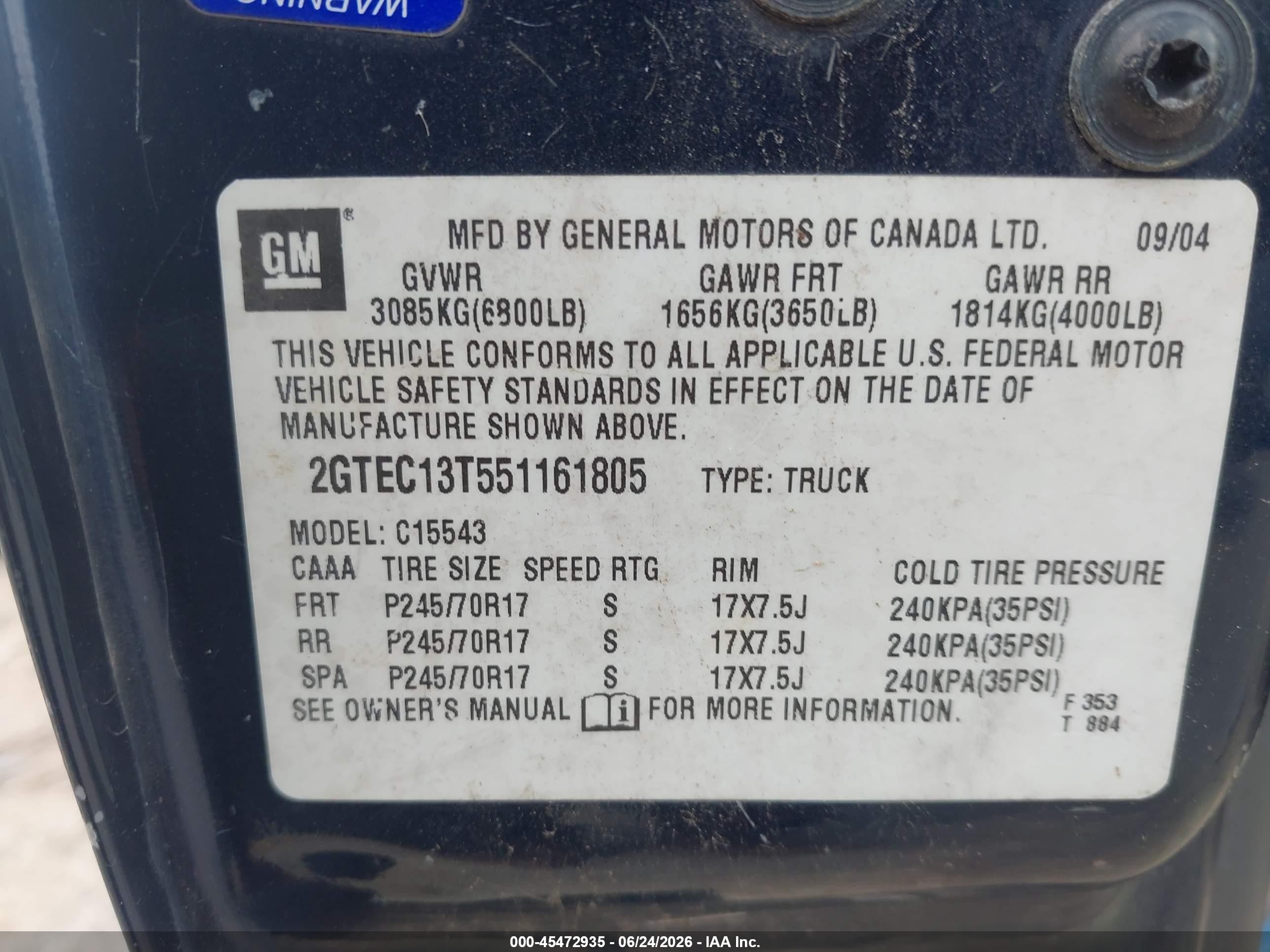 2005 Gmc Sierra 1500 Sle Blue vin: 2GTEC13T551161805