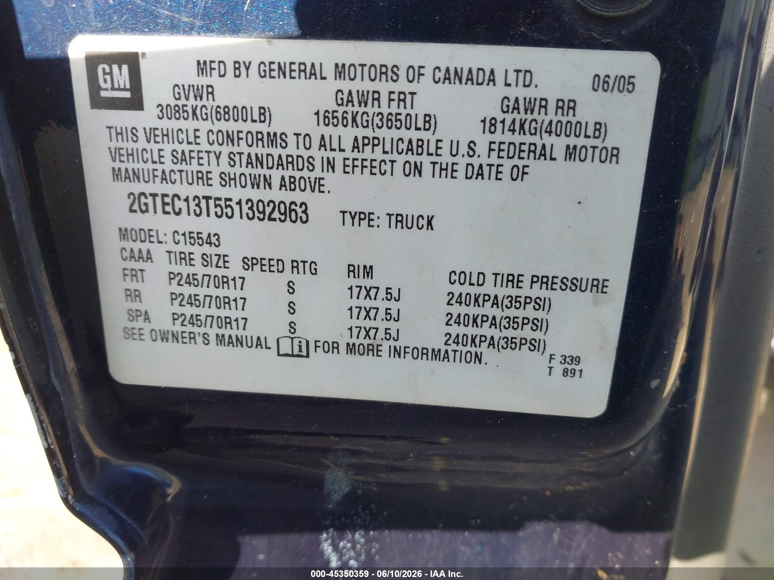 2005 Gmc Sierra 1500 Sle Blue vin: 2GTEC13T551392963