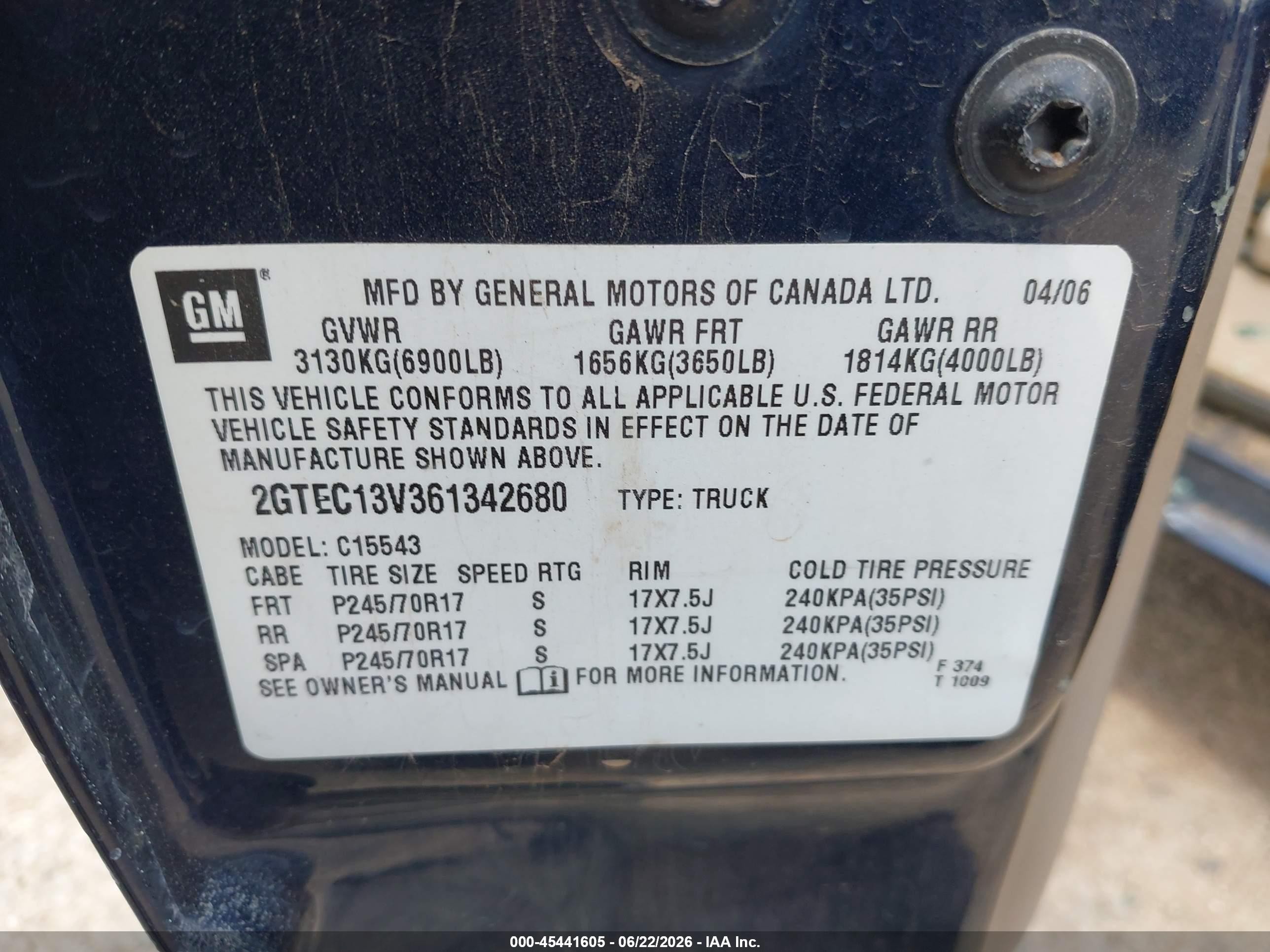 2006 Gmc Sierra 1500 Sl Navy vin: 2GTEC13V361342680