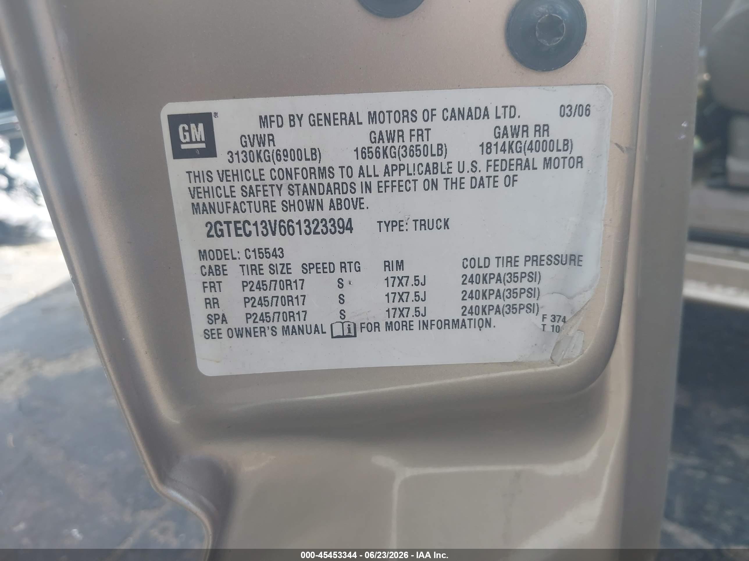 2006 Gmc Sierra 1500 Sl Tan vin: 2GTEC13V661323394