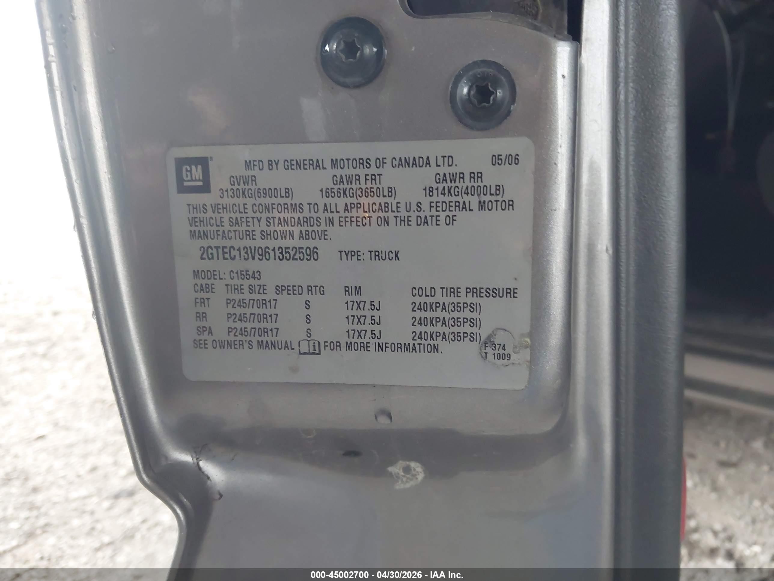 2006 Gmc Sierra 1500 Sl Gray vin: 2GTEC13V961352596