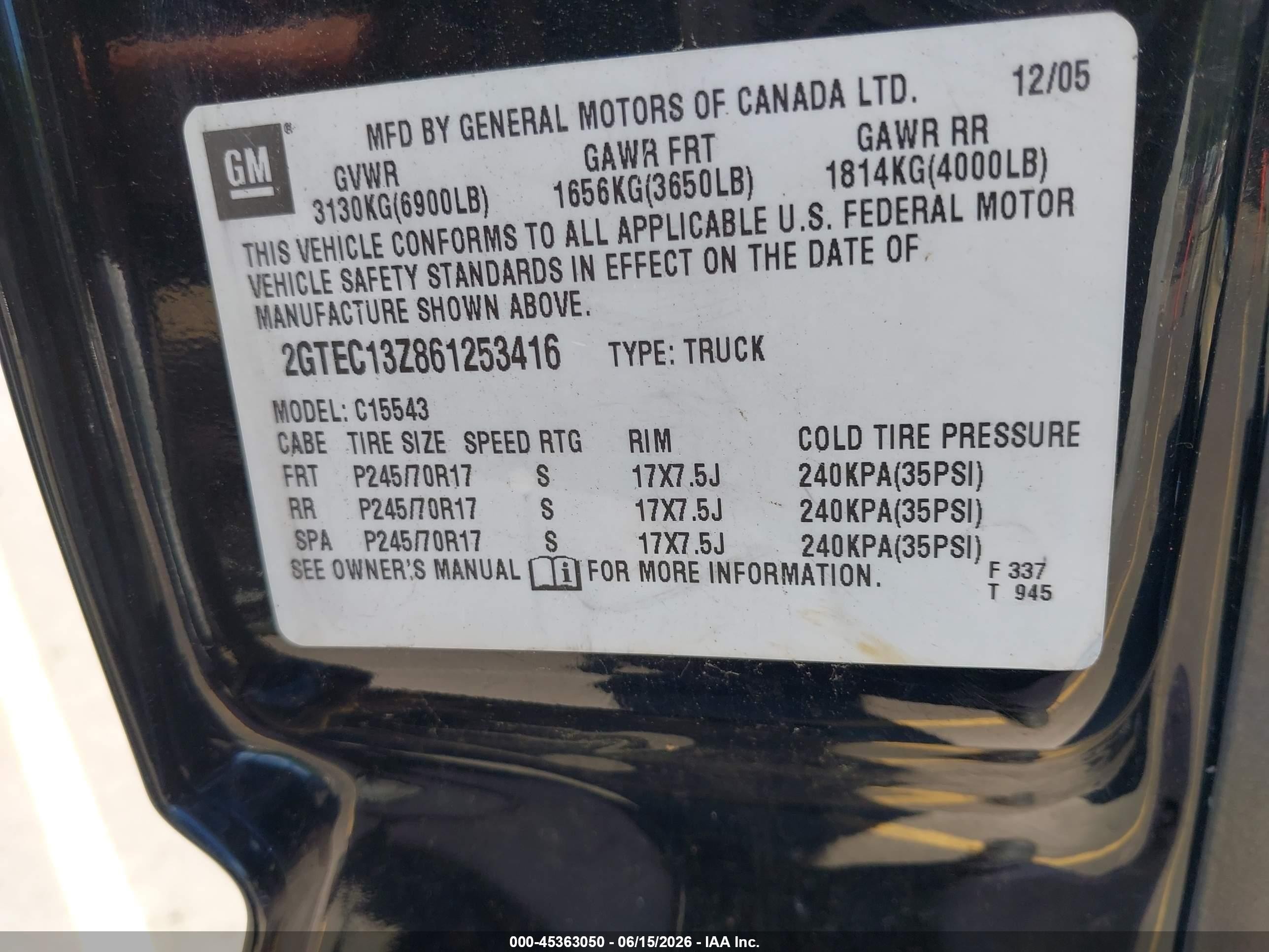 2006 Gmc Sierra 1500 Sle1 Черный vin: 2GTEC13Z861253416