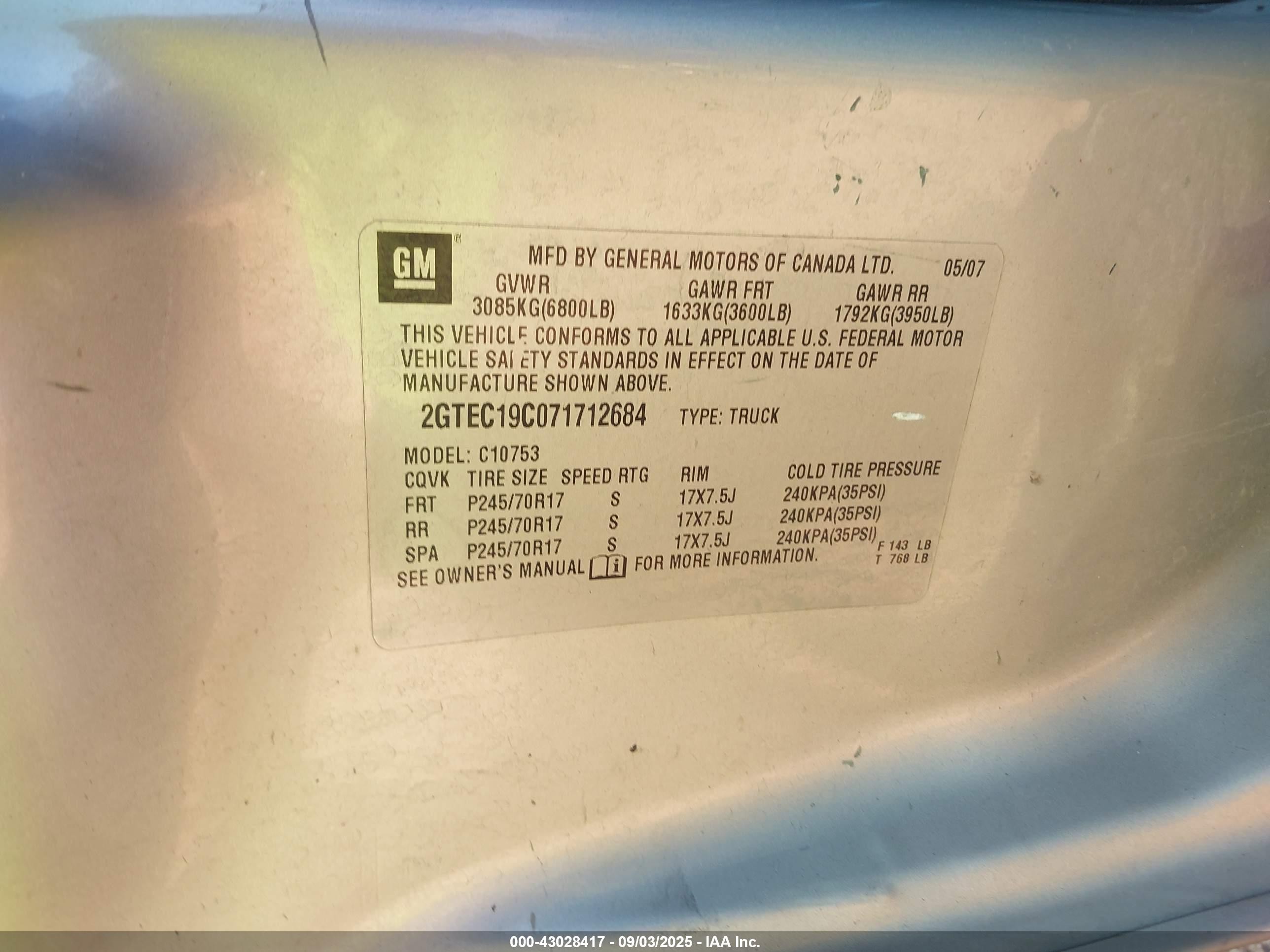 2007 Gmc Sierra 1500 Sle1 Серебряный vin: 2GTEC19C071712684