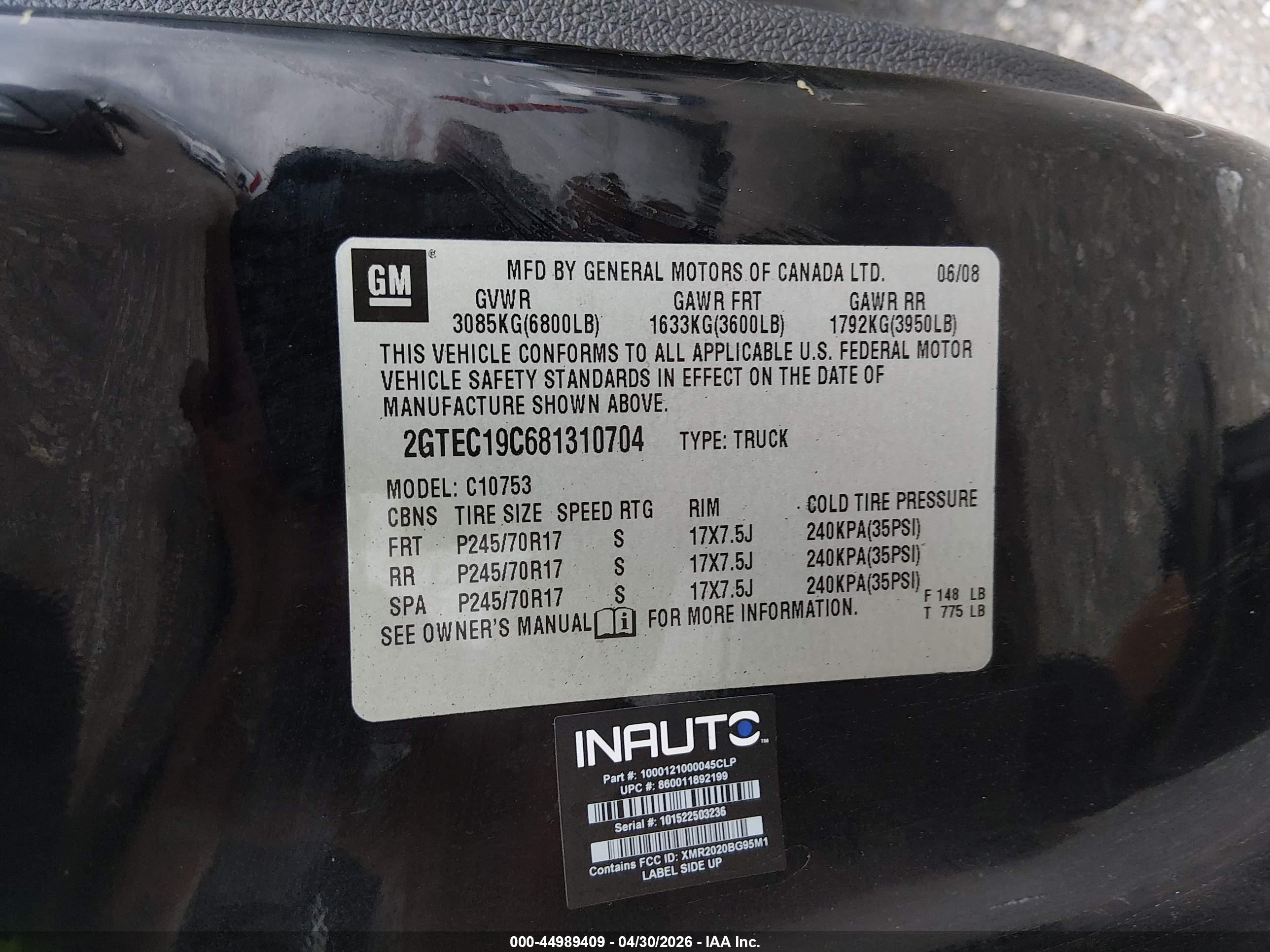 2008 Gmc Sierra 1500 Sle1 Черный vin: 2GTEC19C681310704