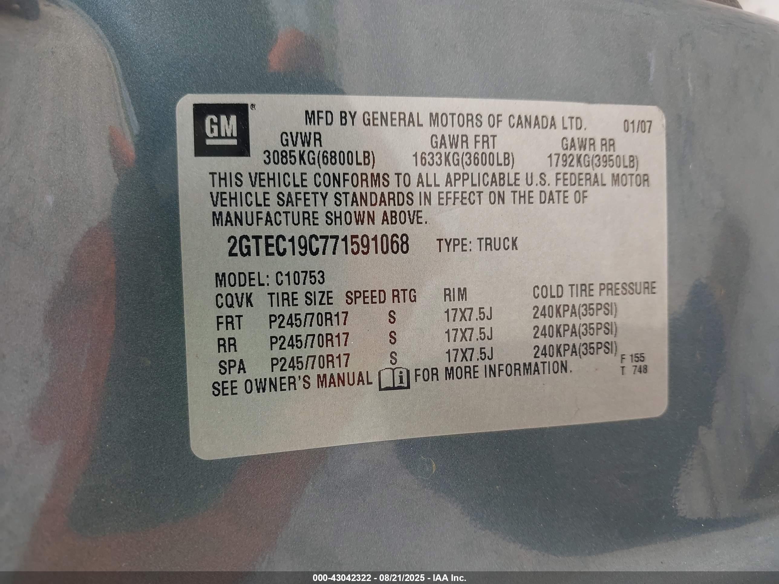 2007 Gmc Sierra 1500 Sle1 Navy vin: 2GTEC19C771591068