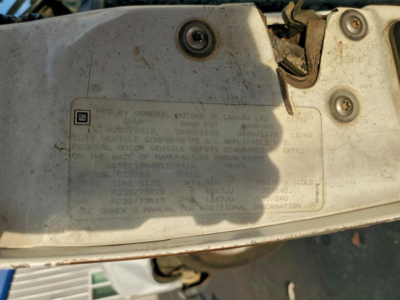 1992 Gmc Sierra C1500 Белый vin: 2GTEC19K4N1524416