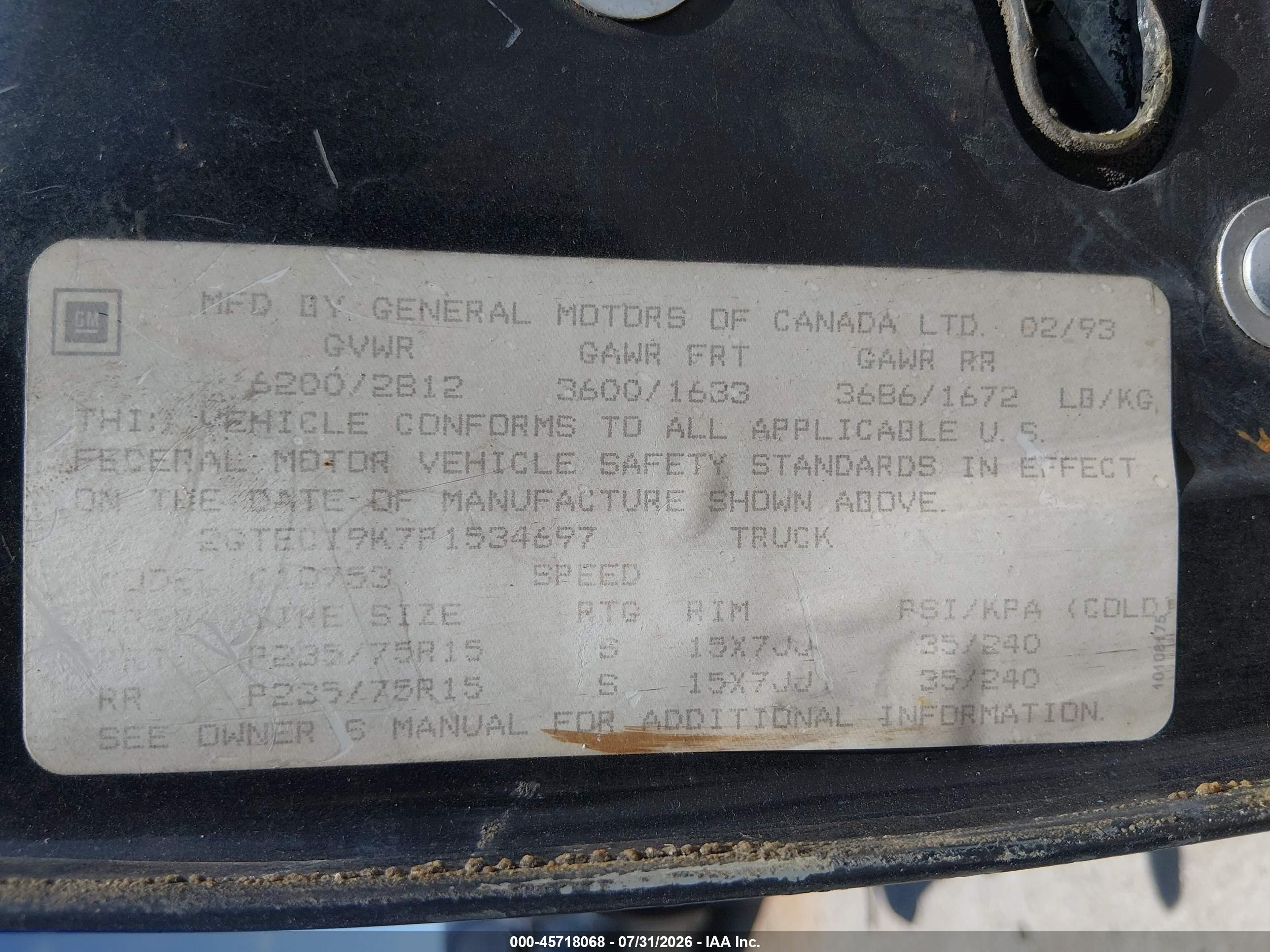 1993 Gmc Sierra C1500 Черный vin: 2GTEC19K7P1534697