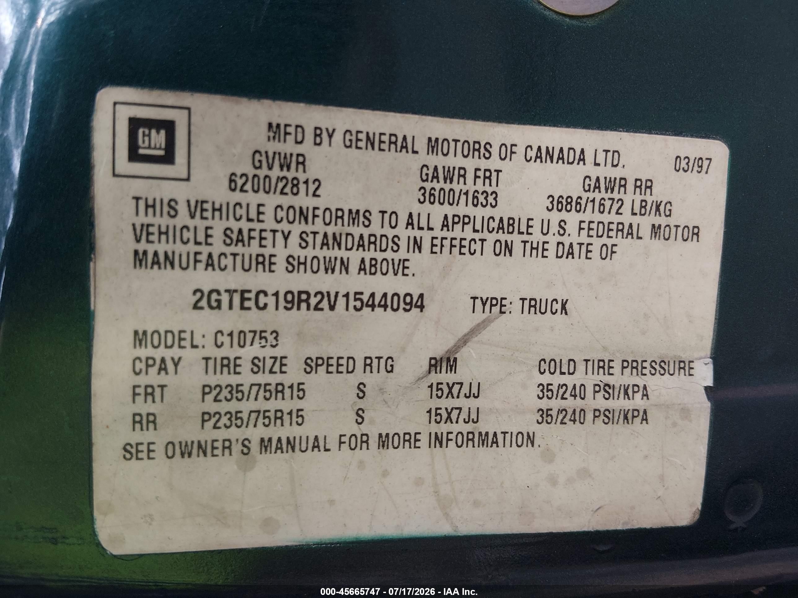 1997 Gmc Sierra 1500 Sl Wideside Зеленый vin: 2GTEC19R2V1544094