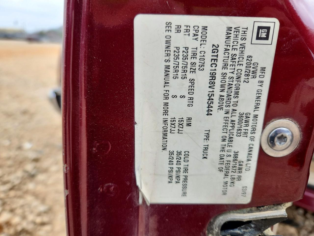 1997 Gmc Sierra C1500 Red vin: 2GTEC19R8V1545444