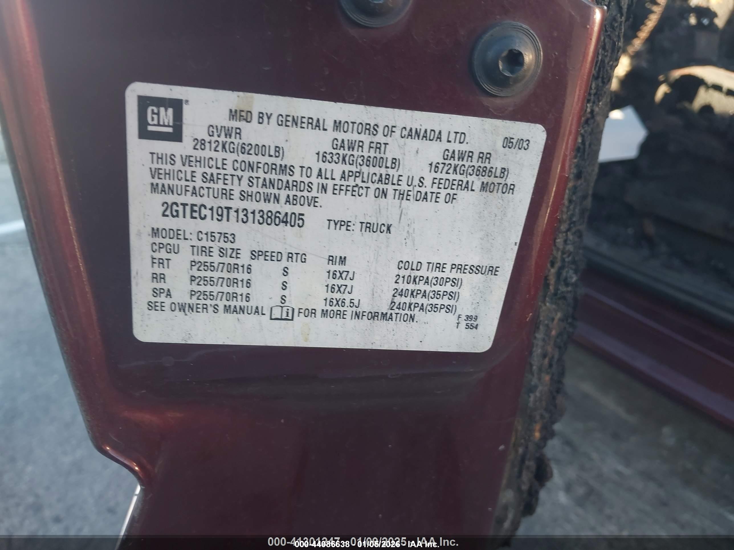 2003 Gmc Sierra 1500 Sle Burgundy vin: 2GTEC19T131386405