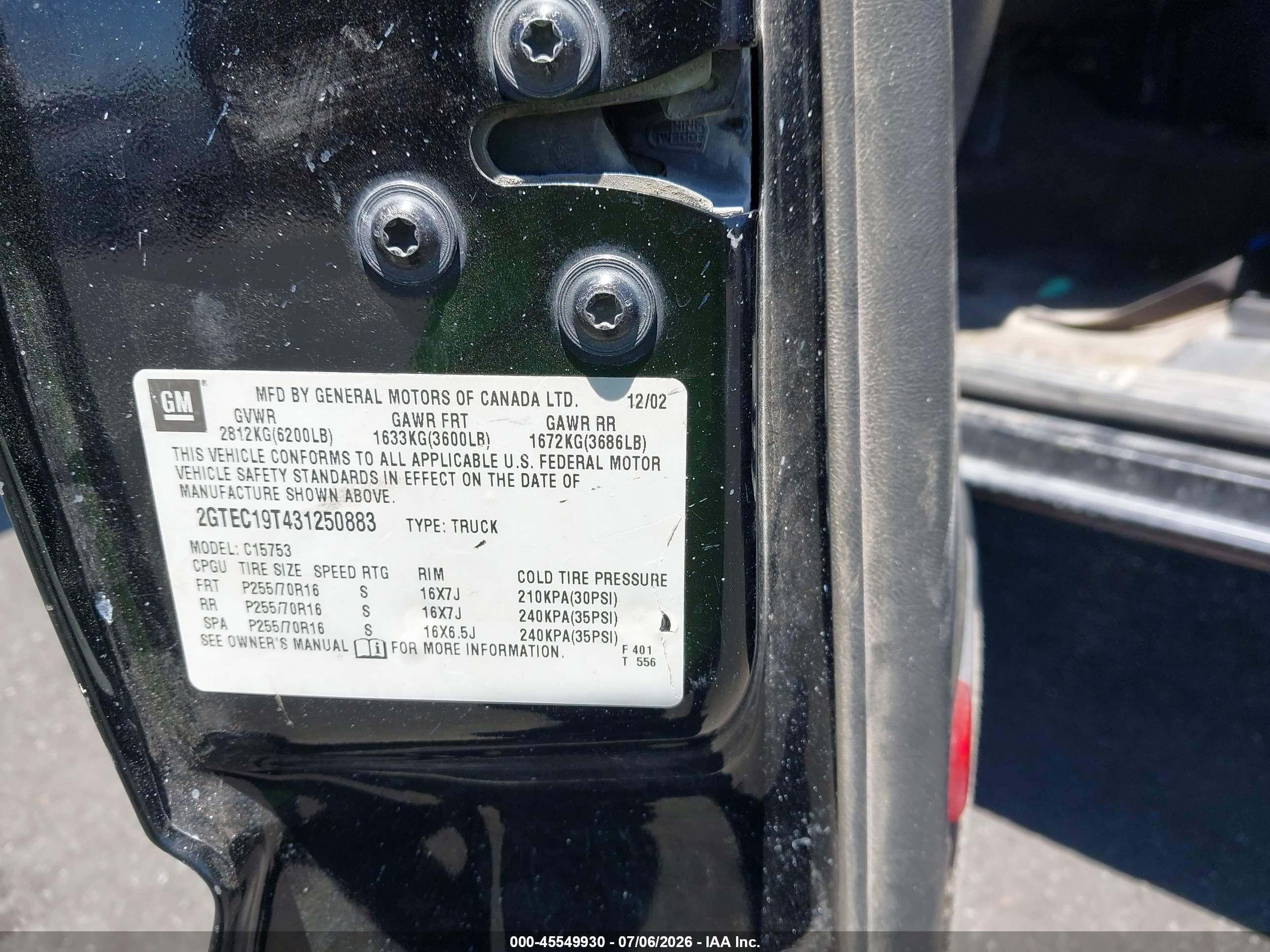 2003 Gmc Sierra 1500 Sle Черный vin: 2GTEC19T431250883