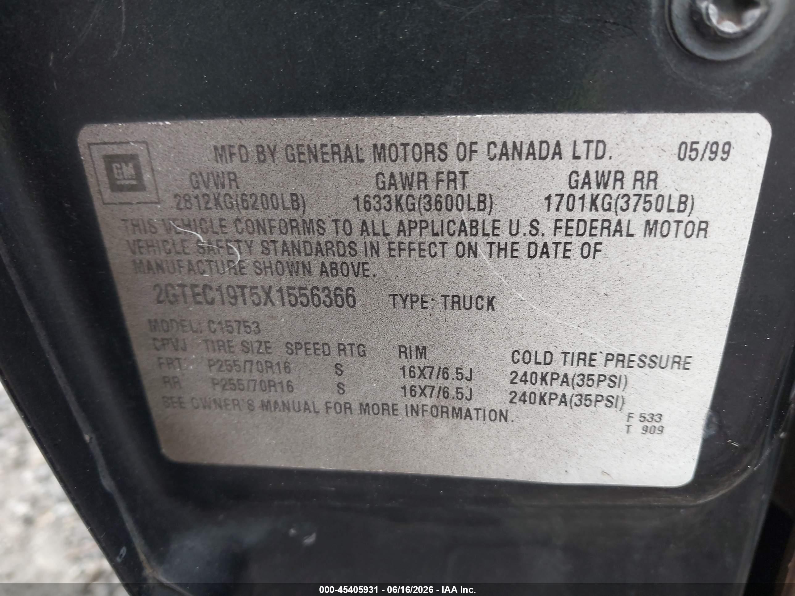 1999 Gmc New Sierra 1500 Sle Black vin: 2GTEC19T5X1556366