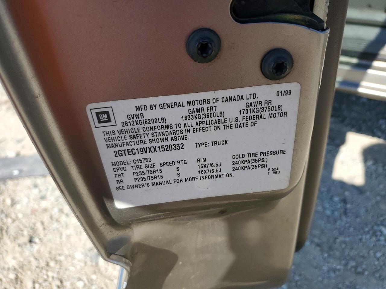 1999 Gmc New Sierra C1500 Tan vin: 2GTEC19V1X1564465