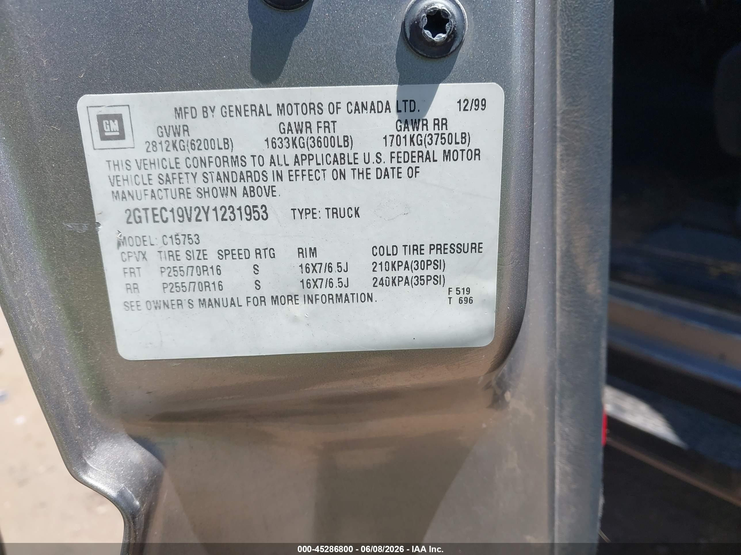 2000 Gmc Sierra 1500 Sle Tan vin: 2GTEC19V2Y1231953