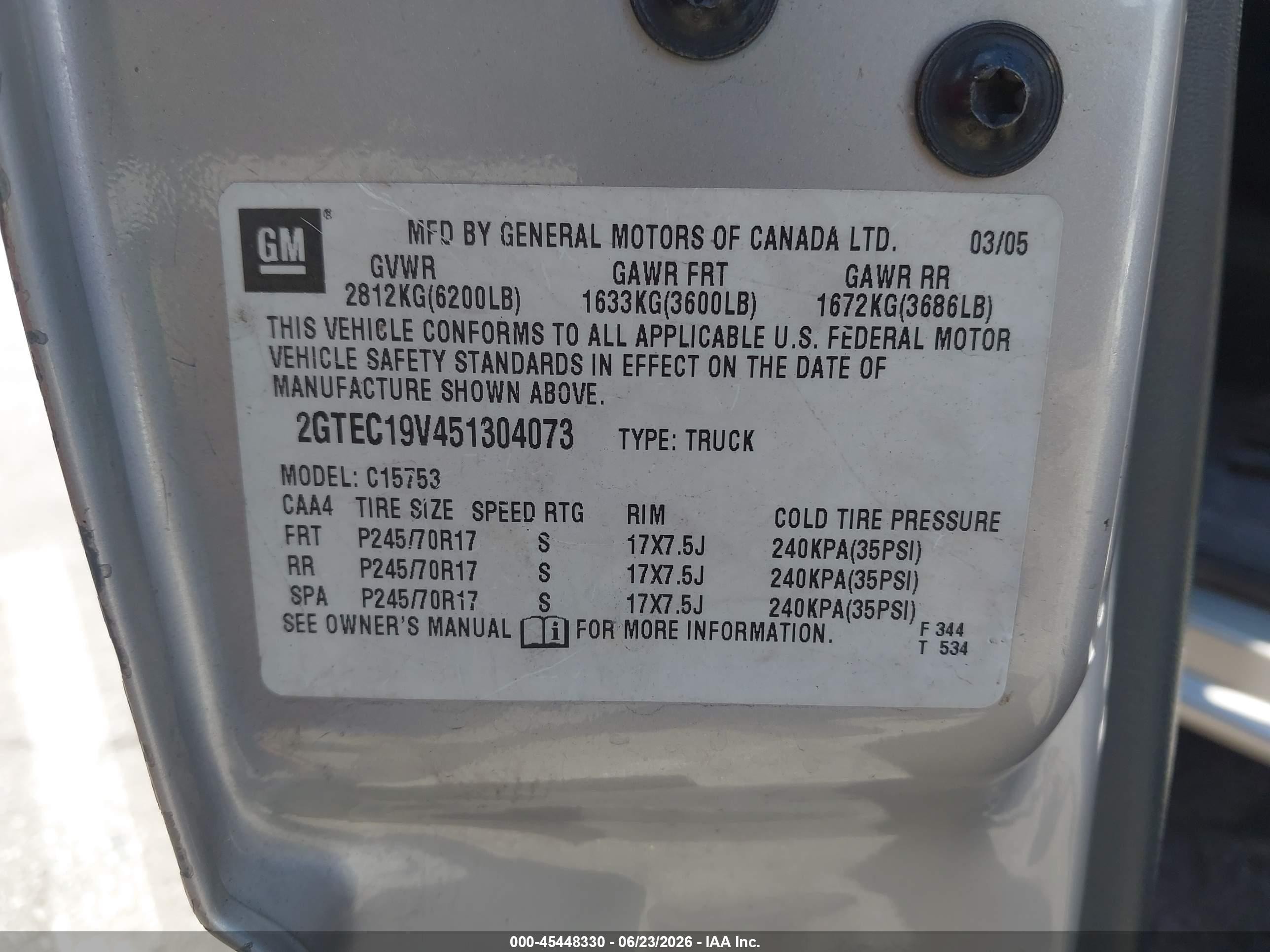 2005 Gmc Sierra 1500 Sle Silver vin: 2GTEC19V451304073
