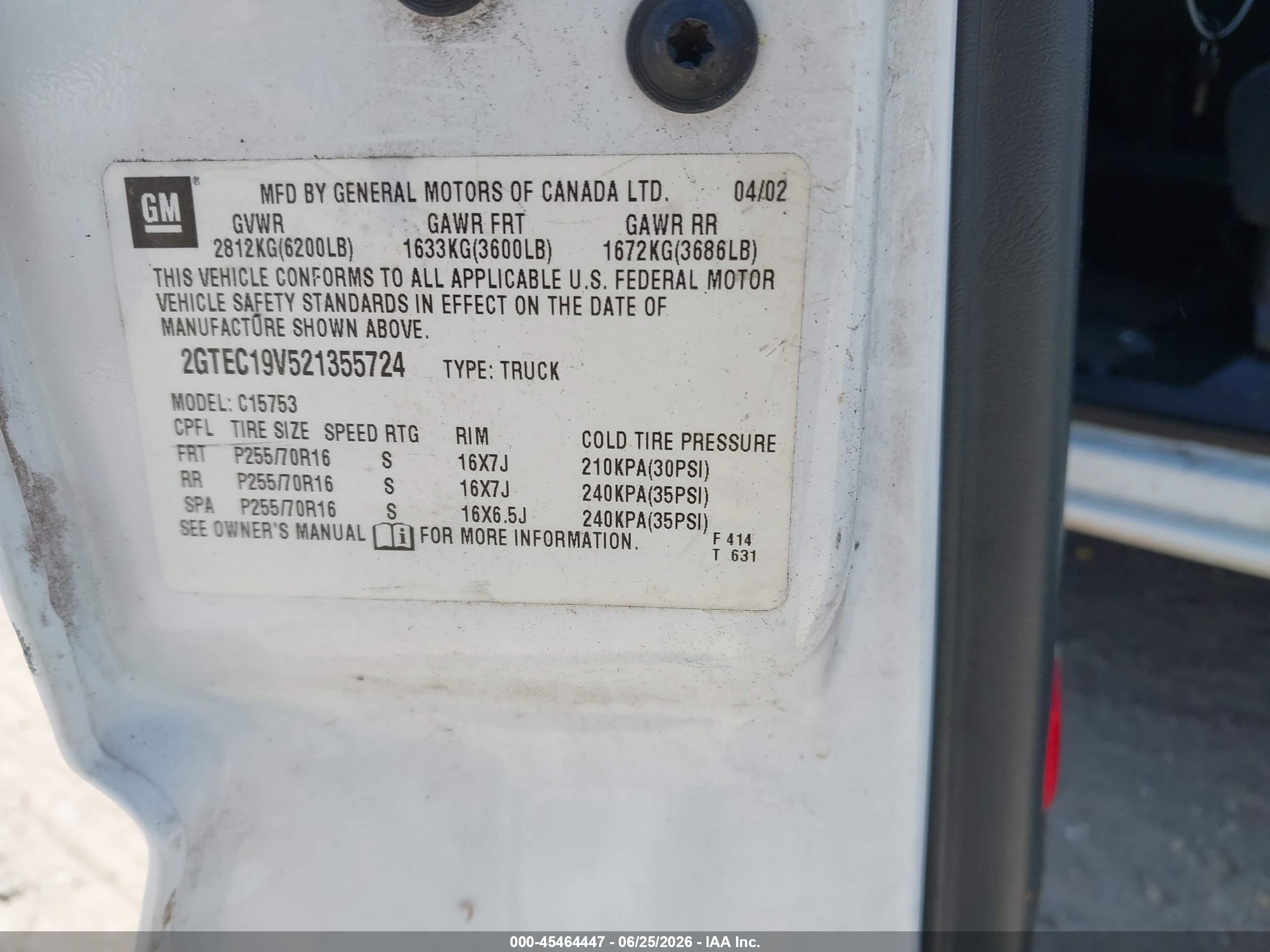 2002 Gmc Sierra 1500 Sle White vin: 2GTEC19V521355724