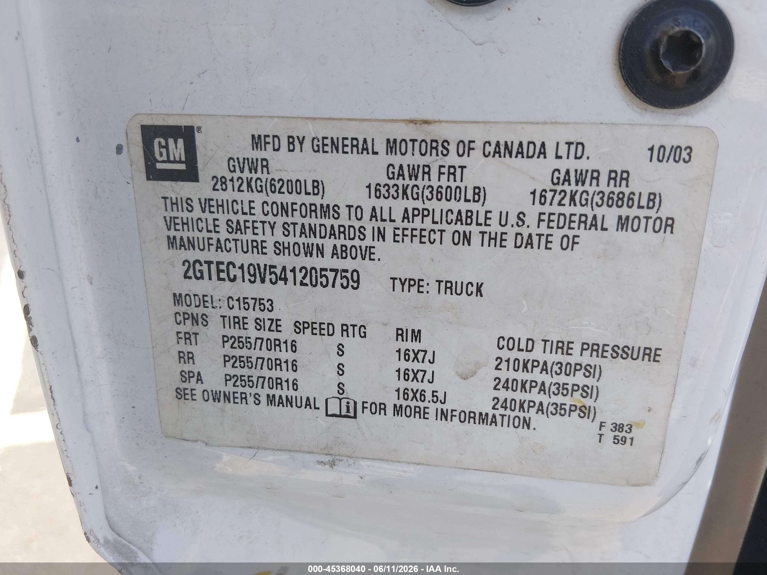2004 Gmc Sierra 1500 Sle White vin: 2GTEC19V541205759
