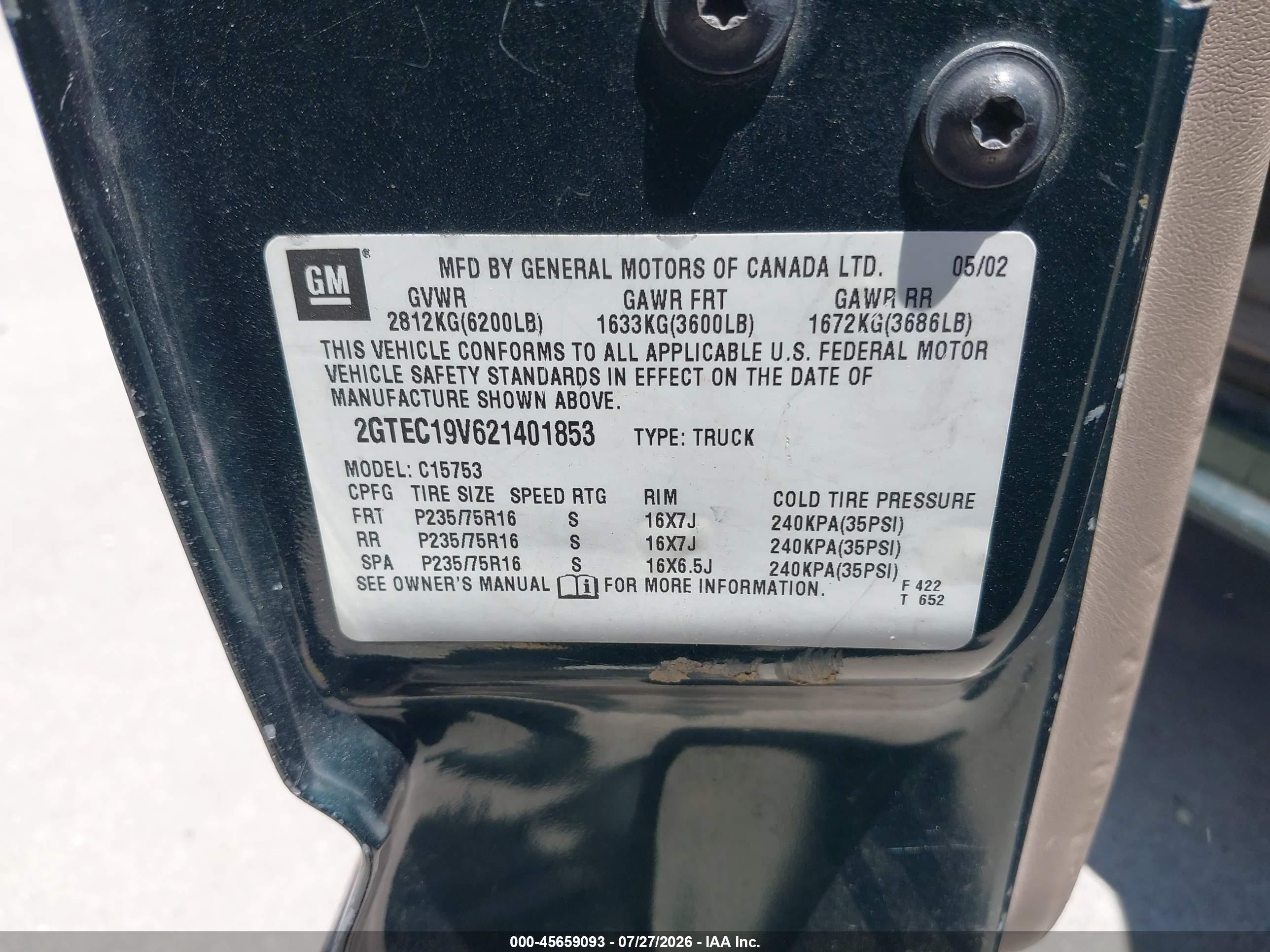 2002 Gmc Sierra 1500 Sle Зеленый vin: 2GTEC19V621401853