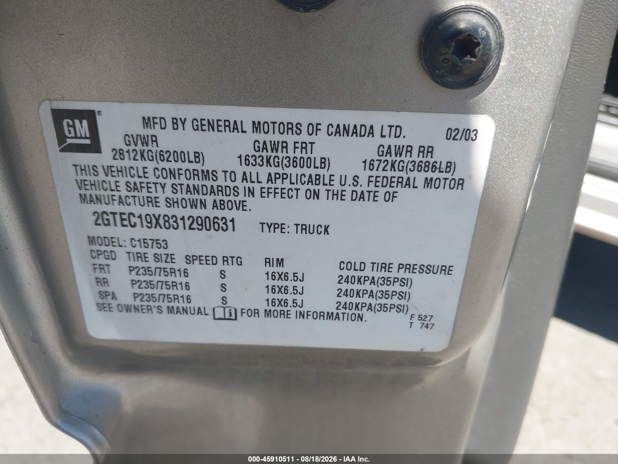 2003 Gmc Sierra 1500 Work Truck Серебряный vin: 2GTEC19X831290631