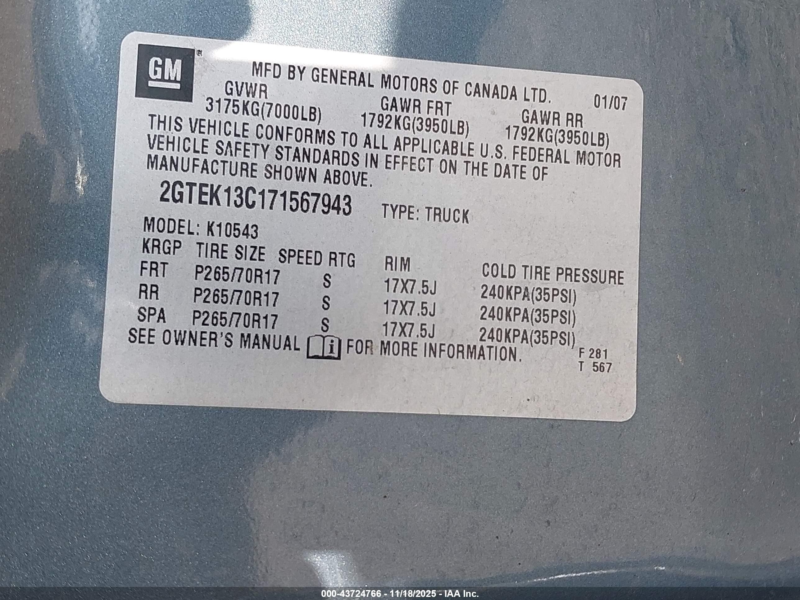 2007 Gmc New Sierra K1500 Green vin: 2GTEK13C171567943