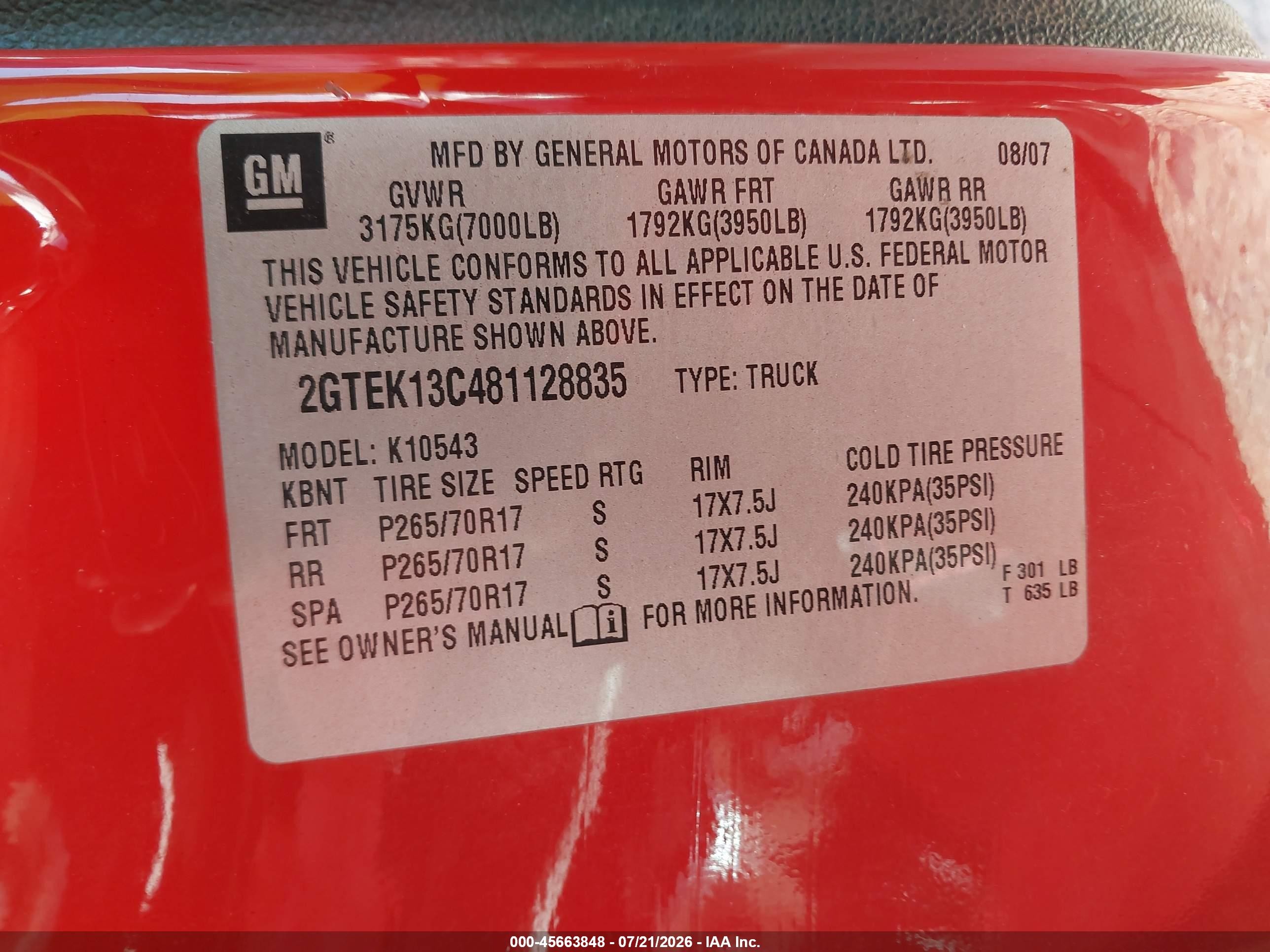 2008 Gmc Sierra 1500 Shelby Kr Red vin: 2GTEK13C481128835