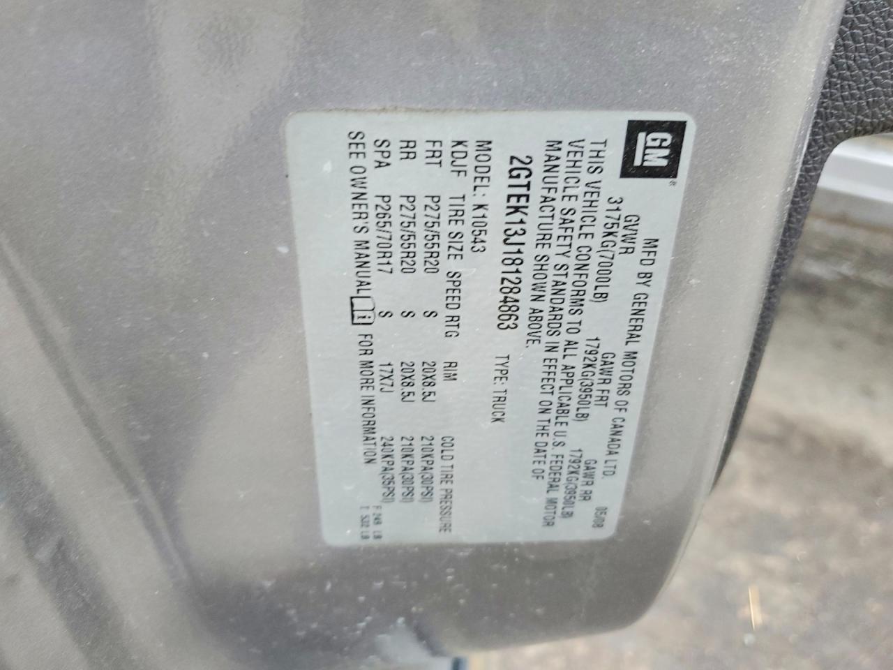 2008 Gmc Sierra K1500 Gray vin: 2GTEK13J181284863