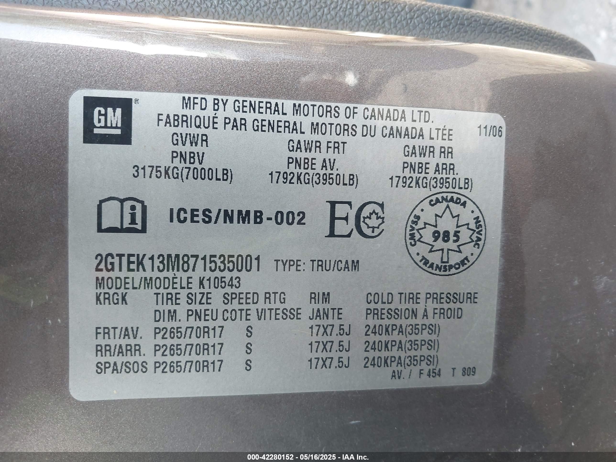 2007 Gmc Sierra 1500 Sle1/sle2/slt/work Truck Brown vin: 2GTEK13M871535001