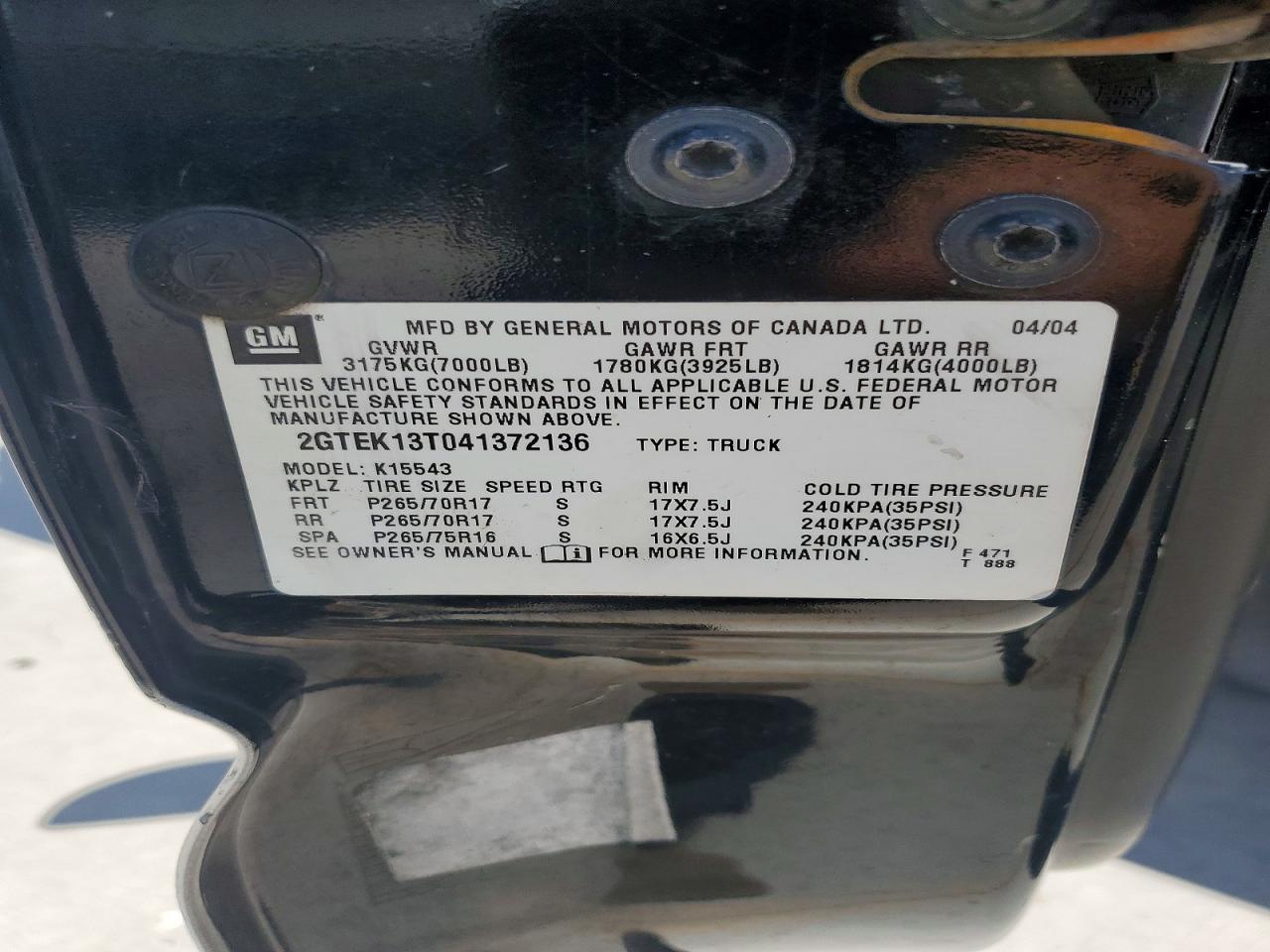 2004 Gmc New Sierra K1500 Black vin: 2GTEK13T041372136