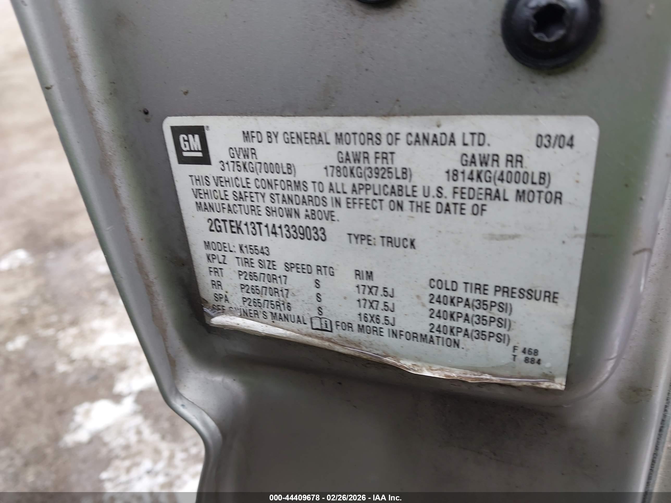 2004 Gmc Sierra 1500 Slt Серый vin: 2GTEK13T141339033