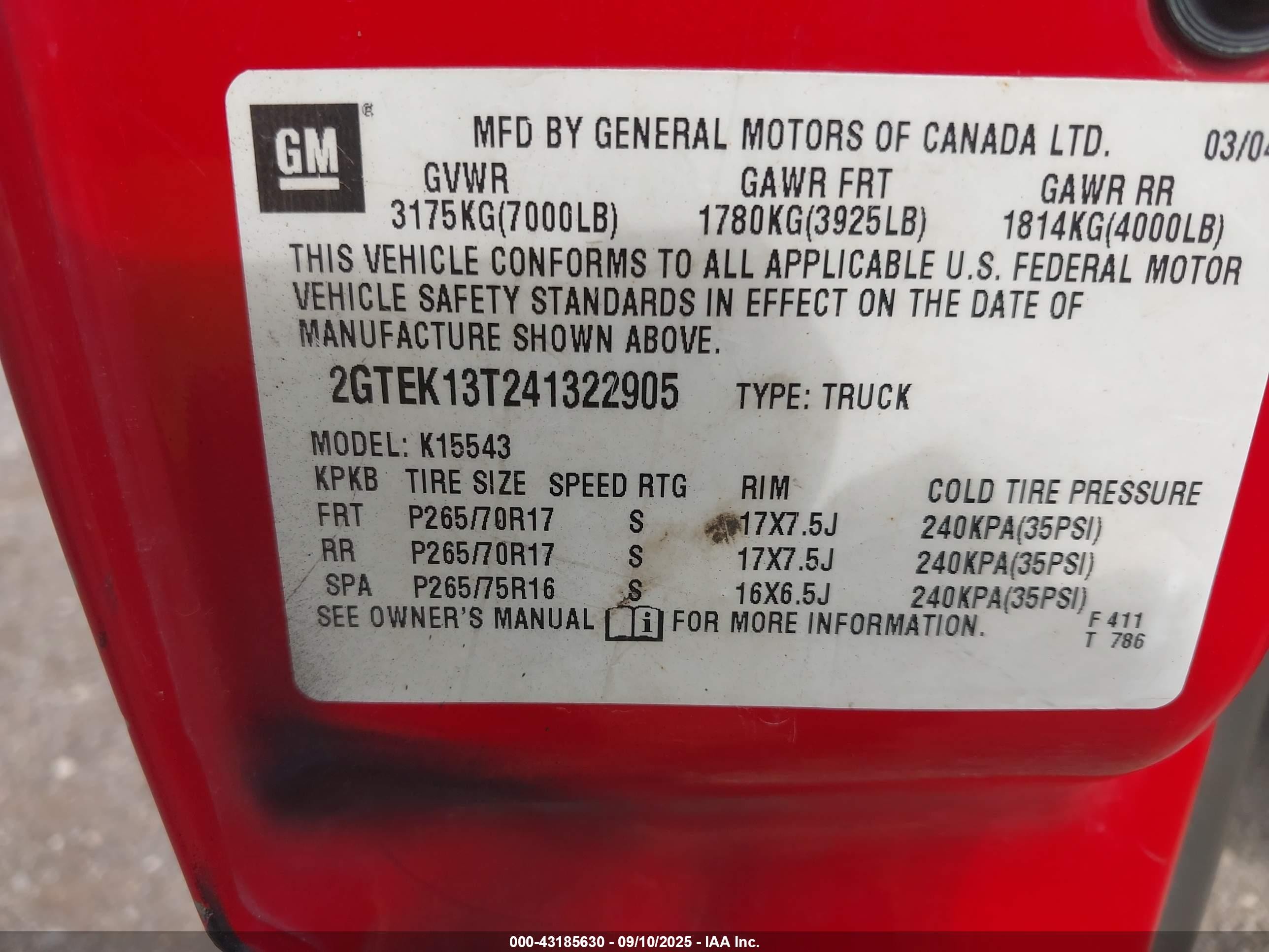 2004 Gmc Sierra 1500 Sle Red vin: 2GTEK13T241322905