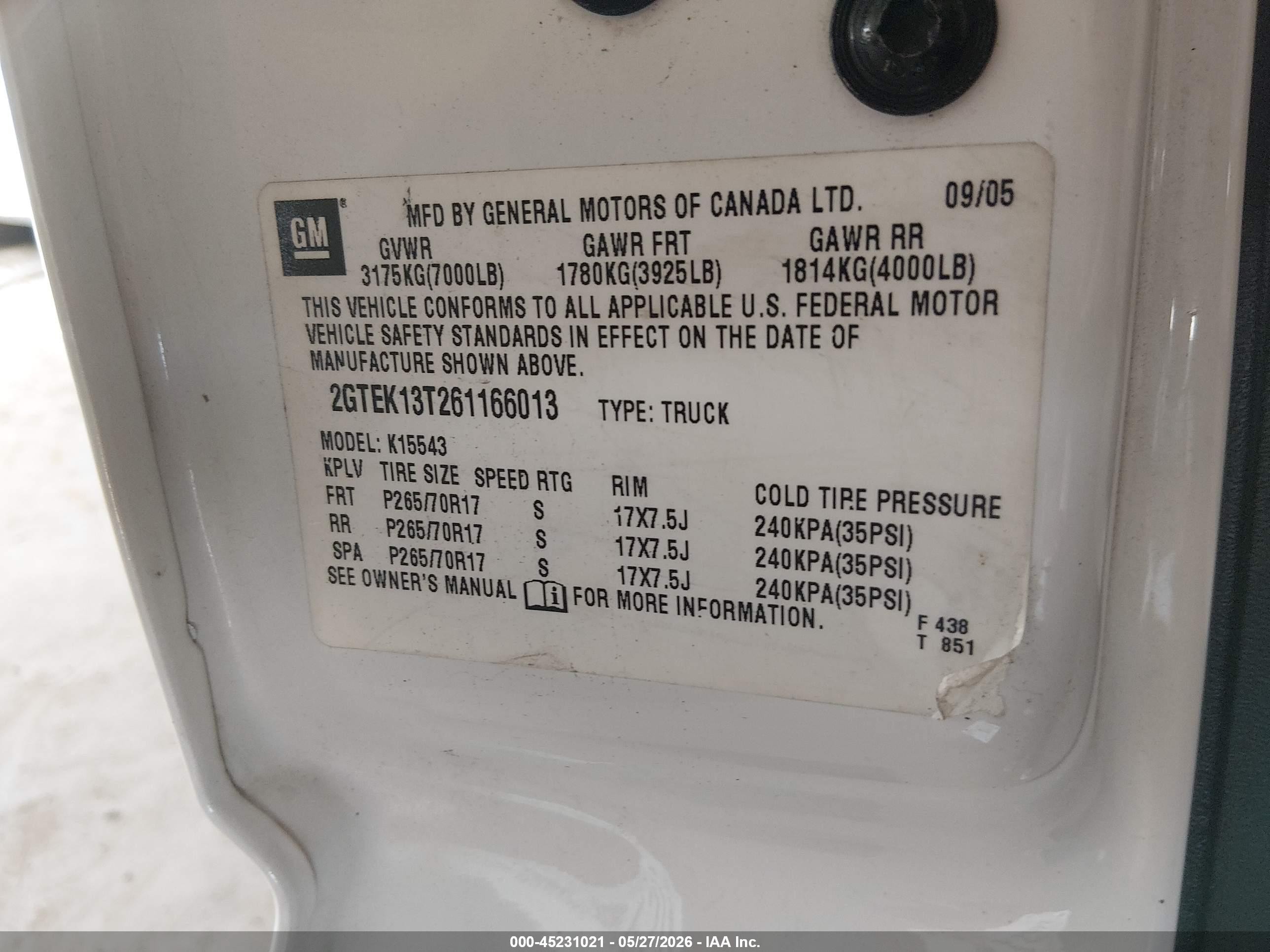 2006 Gmc Sierra 1500 Sle2 White vin: 2GTEK13T261166013