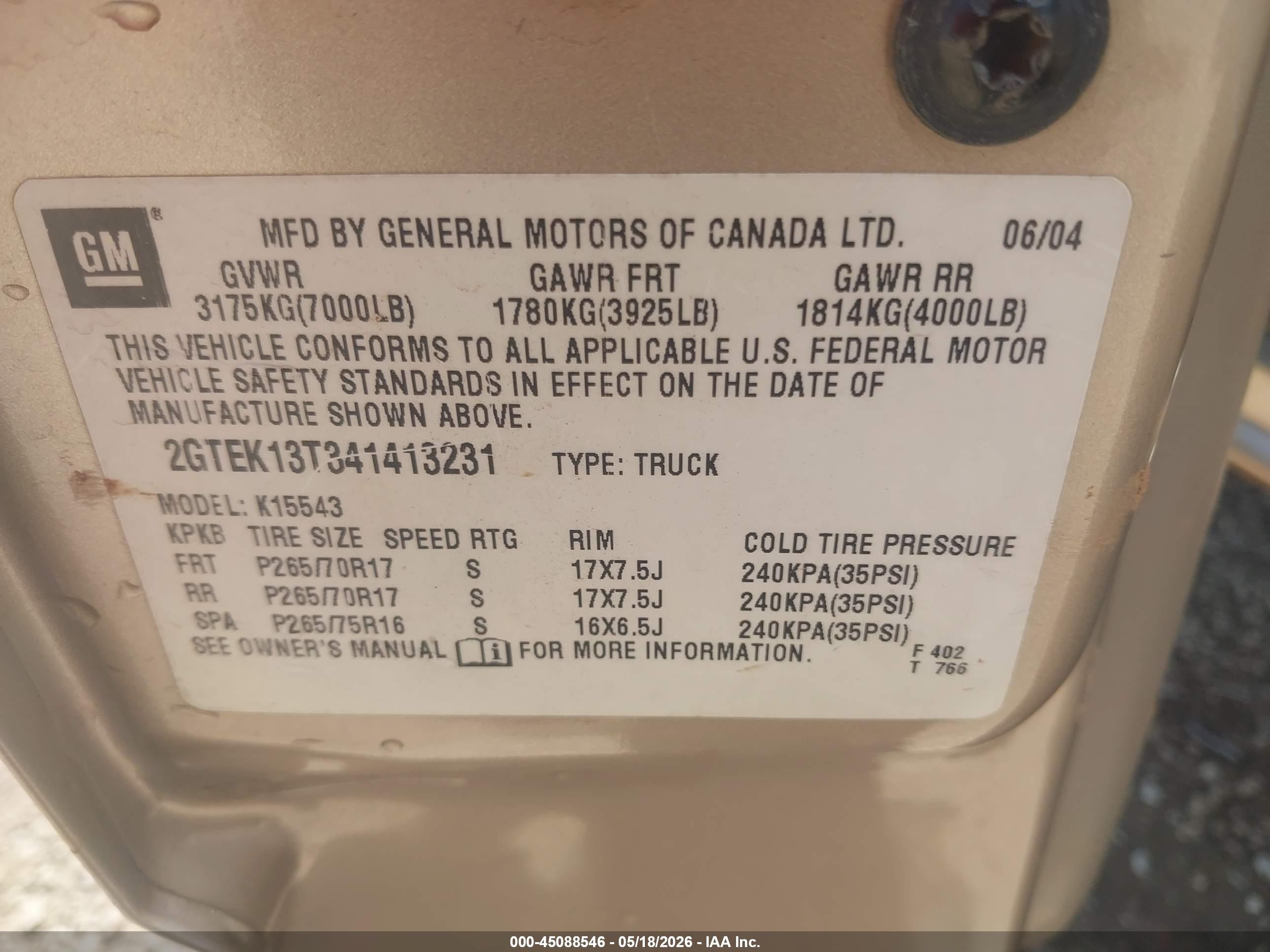 2004 Gmc Sierra 1500 Sle Золотой vin: 2GTEK13T341413231