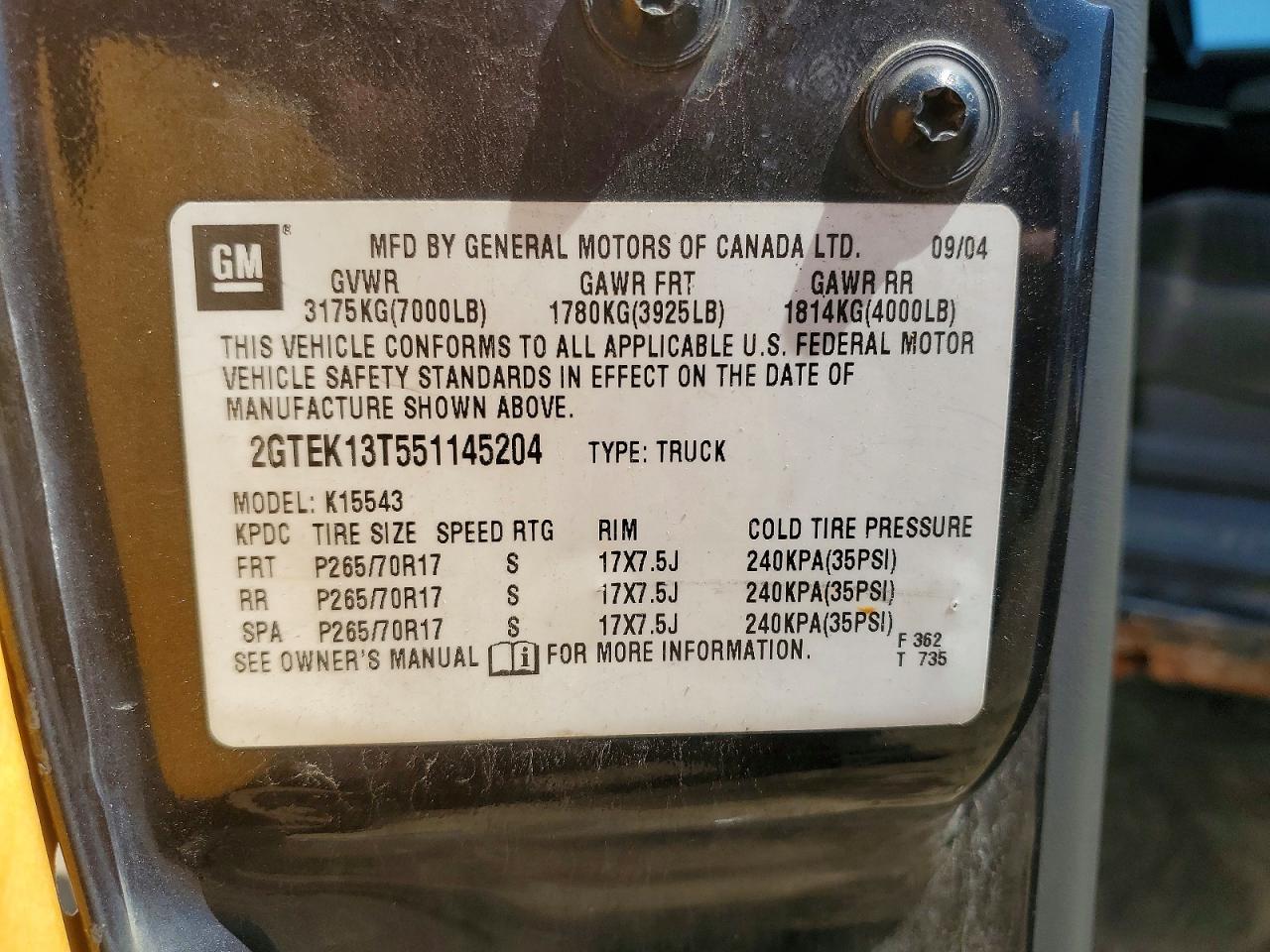 2005 Gmc New Sierra K1500 Угольный vin: 2GTEK13T551145204
