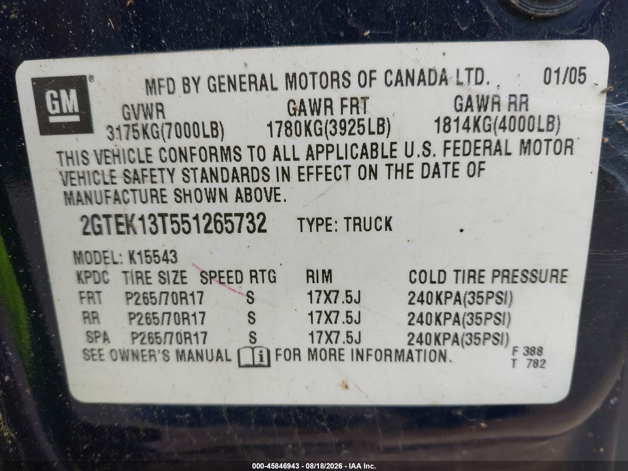 2005 Gmc Sierra 1500 Sle Blue vin: 2GTEK13T551265732