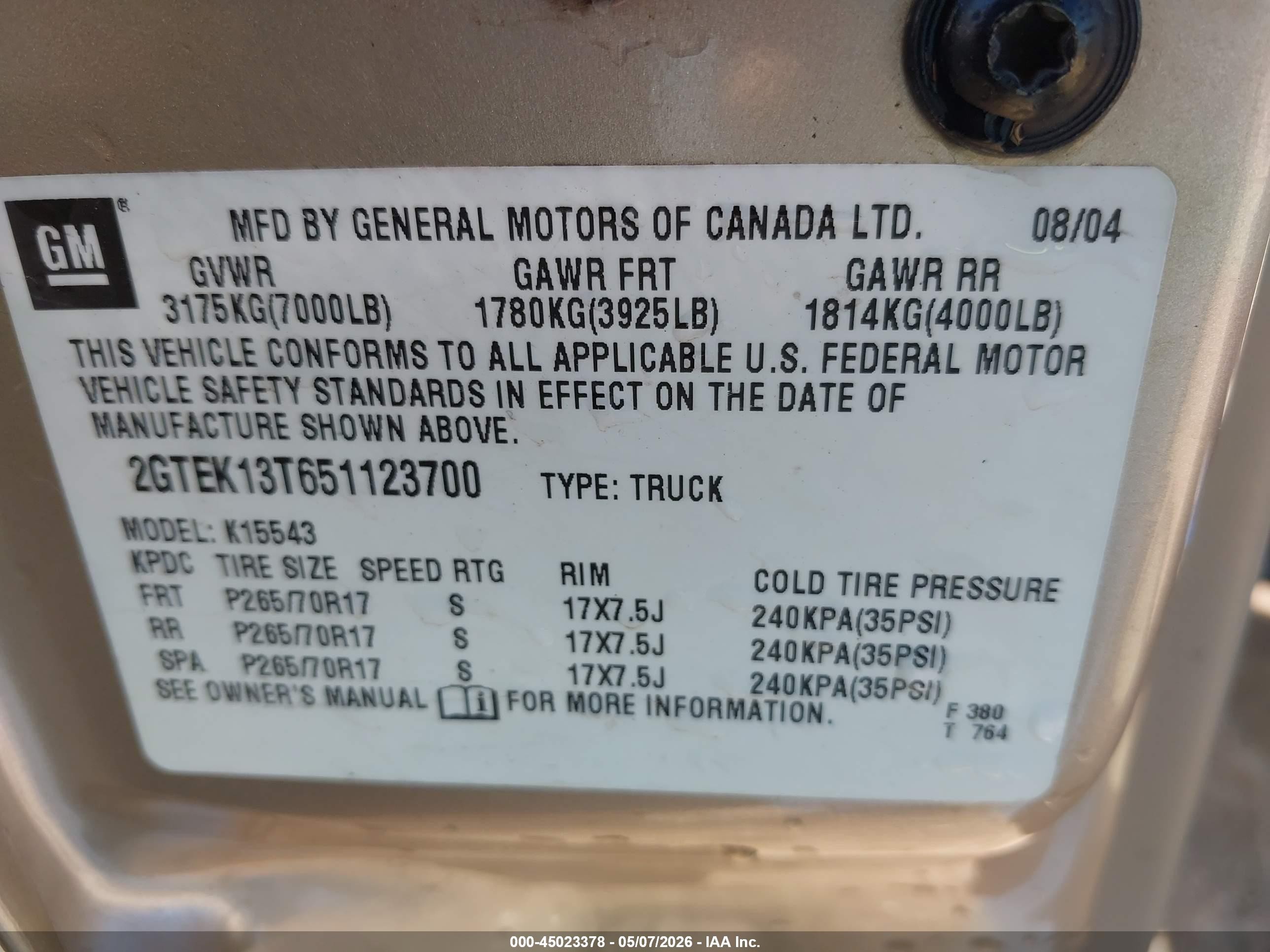 2005 Gmc Sierra 1500 Sle Brown vin: 2GTEK13T651123700