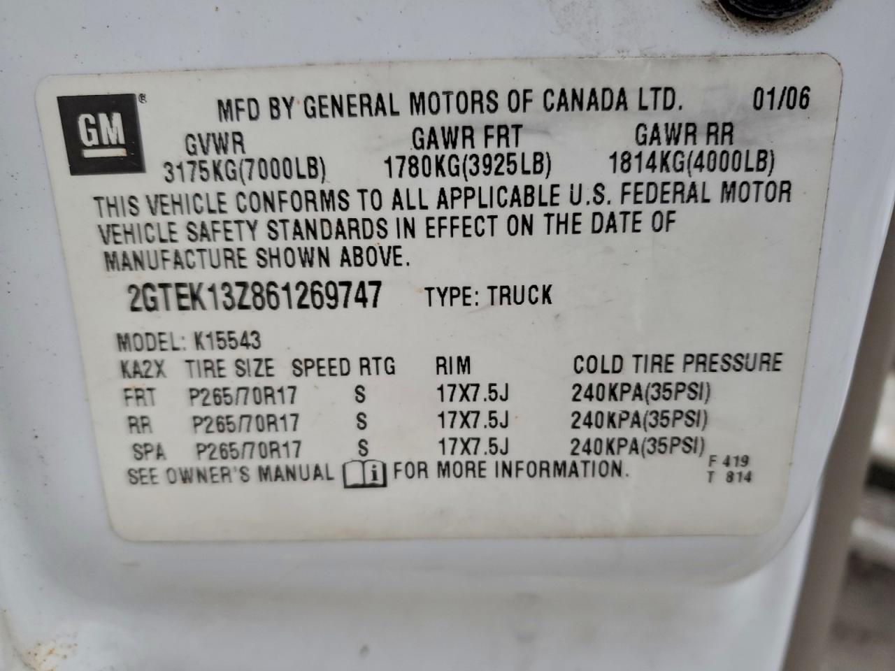 2006 Gmc New Sierra K1500 White vin: 2GTEK13Z861269747