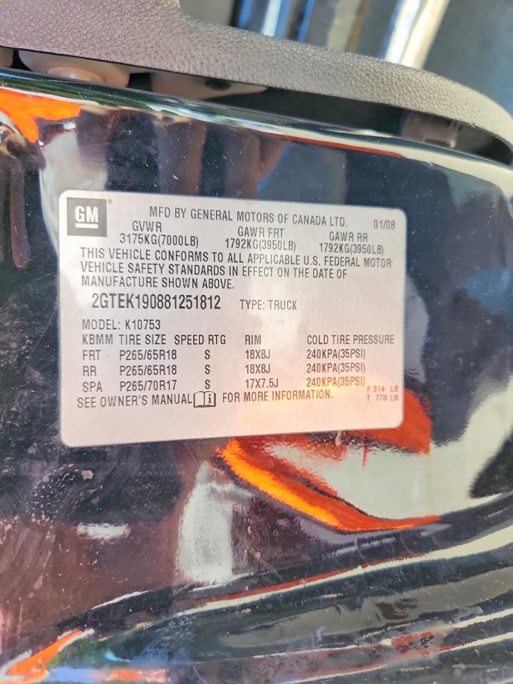 2008 Gmc Sierra K1500 Black vin: 2GTEK190881251812
